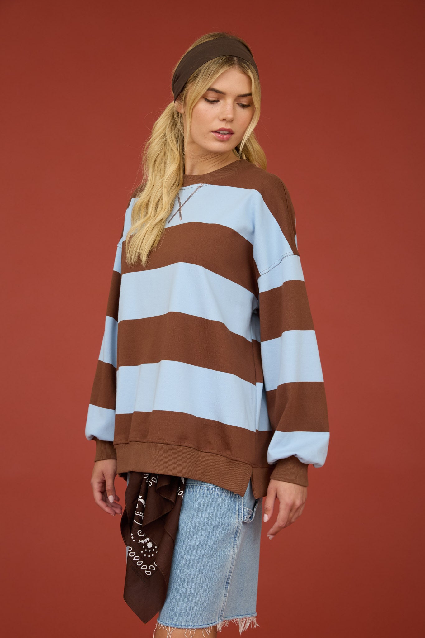 OVERSIZED WIDE STRIPE CREW NECK KNIT TOP (PRE-ORDER)