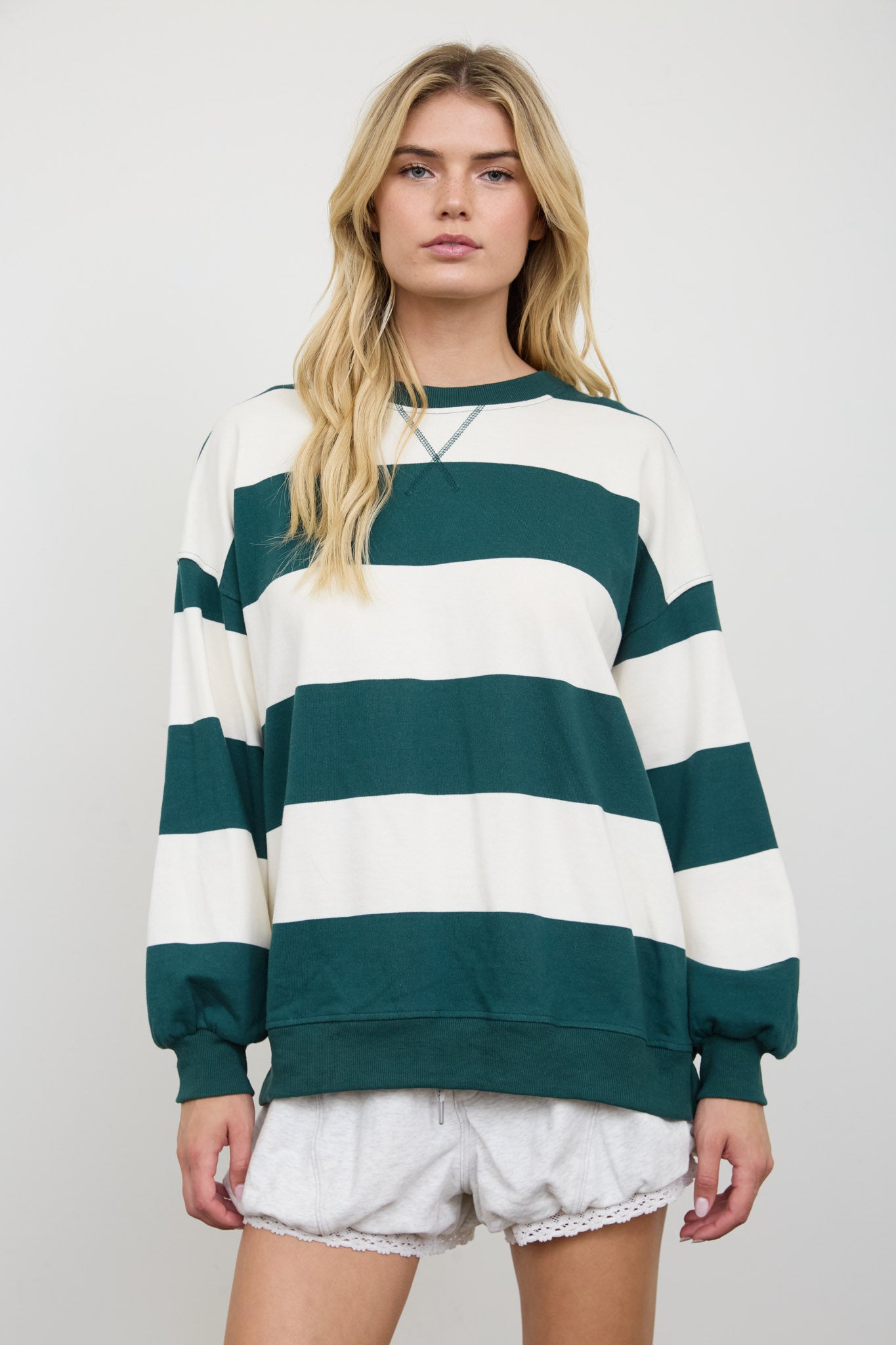 OVERSIZED WIDE STRIPE CREW NECK KNIT TOP (PRE-ORDER)