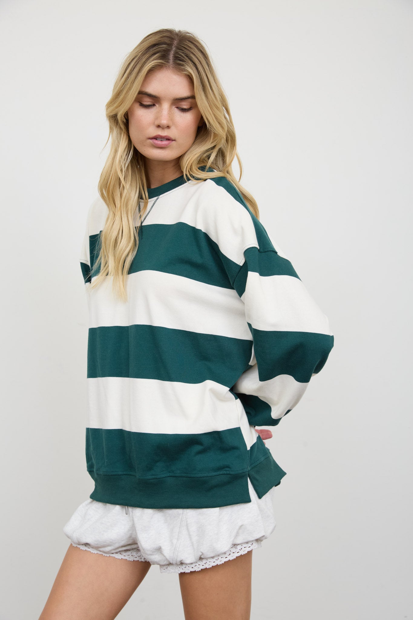 OVERSIZED WIDE STRIPE CREW NECK KNIT TOP (PRE-ORDER)