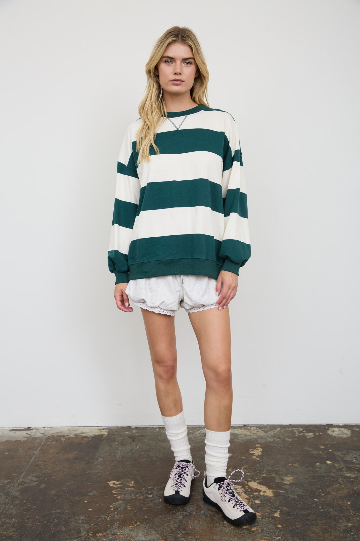 OVERSIZED WIDE STRIPE CREW NECK KNIT TOP (PRE-ORDER)