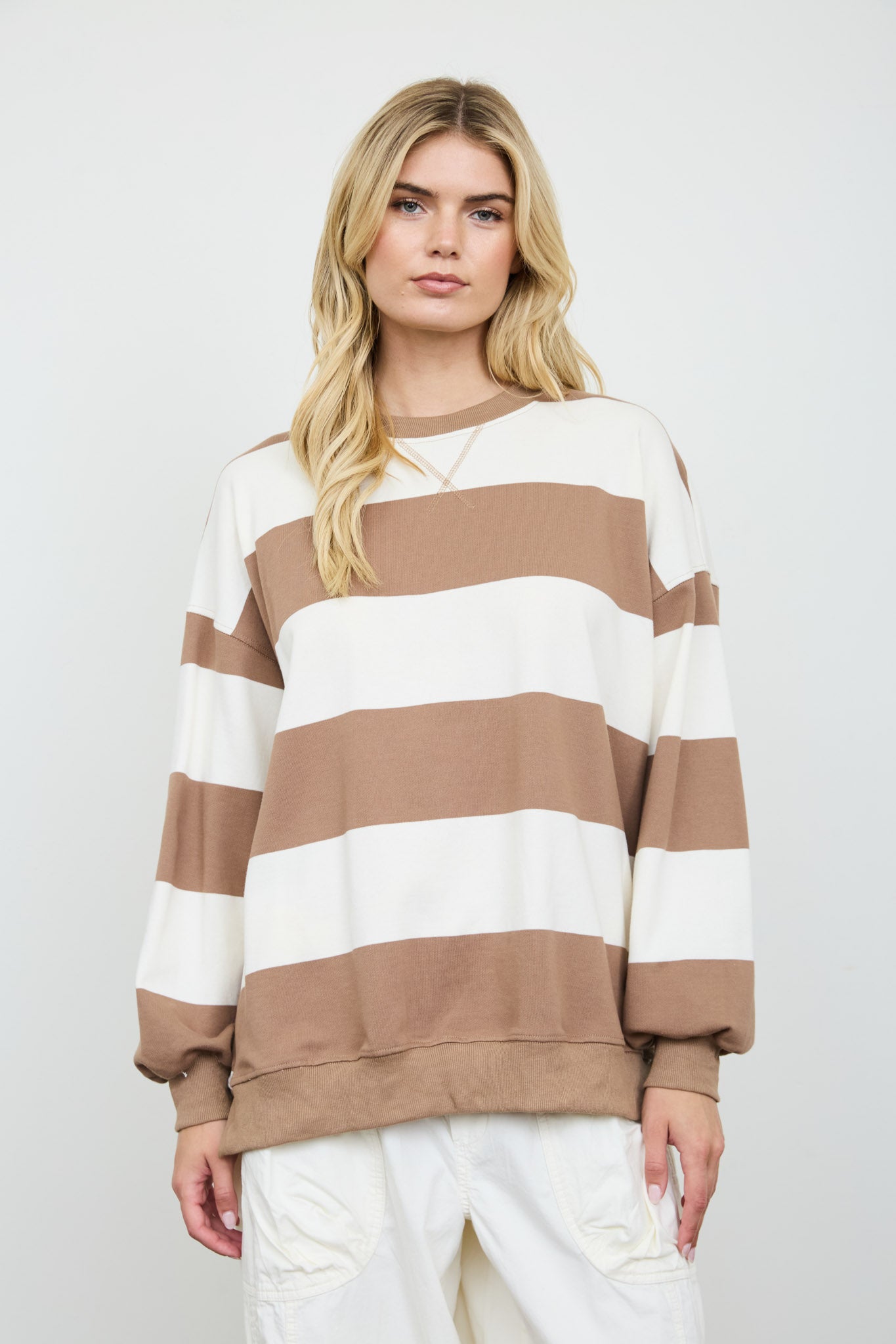 OVERSIZED WIDE STRIPE CREW NECK KNIT TOP (PRE-ORDER)