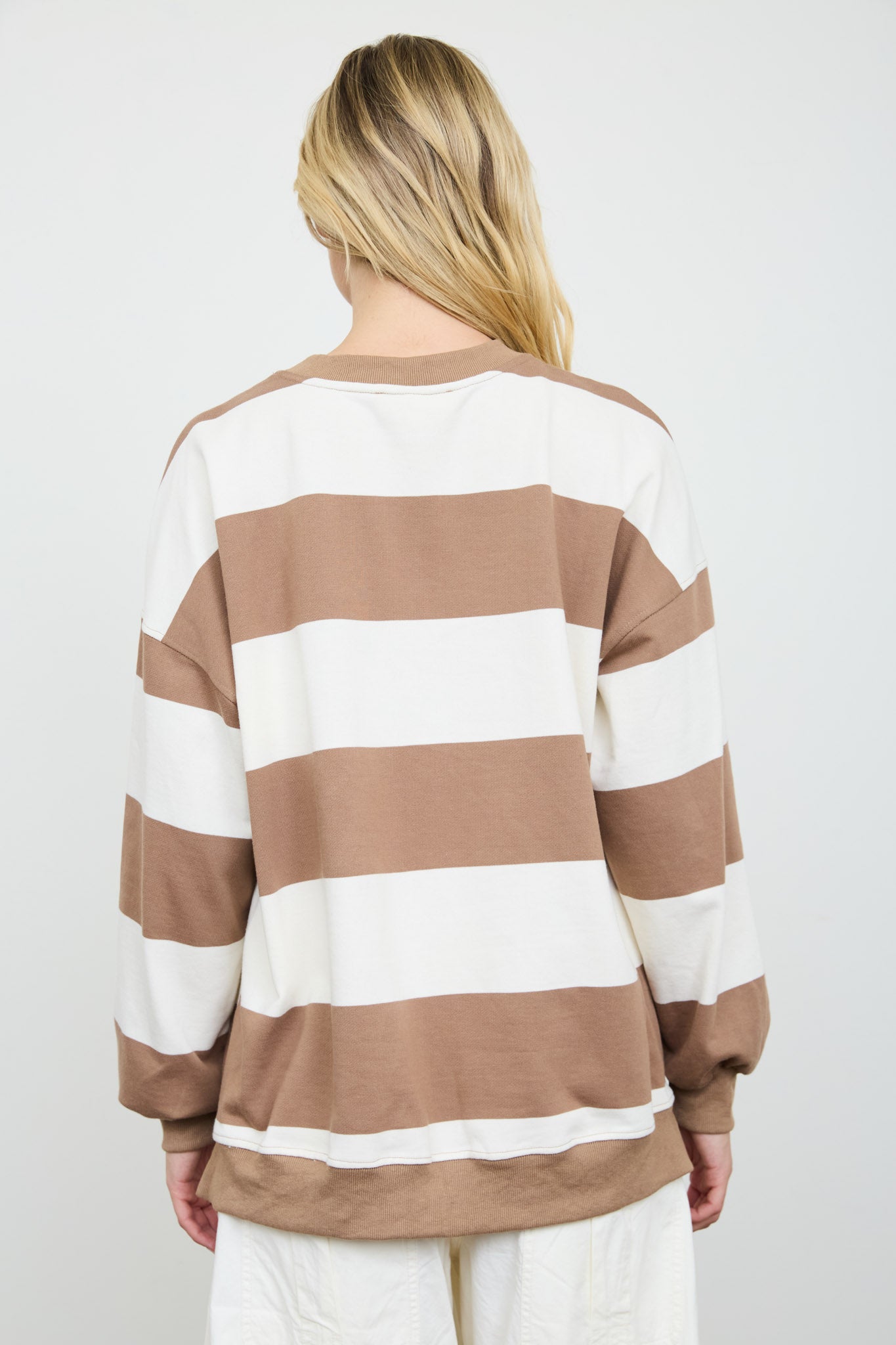 OVERSIZED WIDE STRIPE CREW NECK KNIT TOP (PRE-ORDER)
