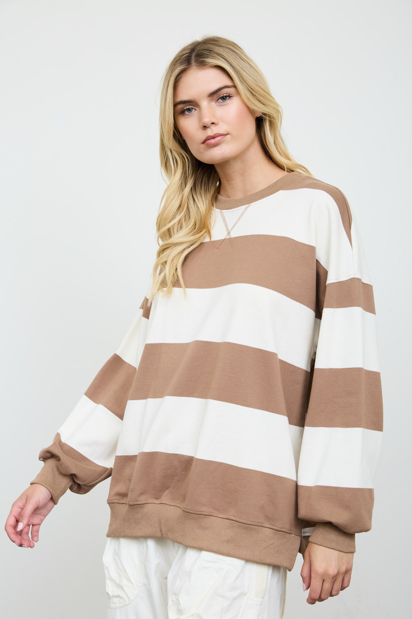 OVERSIZED WIDE STRIPE CREW NECK KNIT TOP (PRE-ORDER)