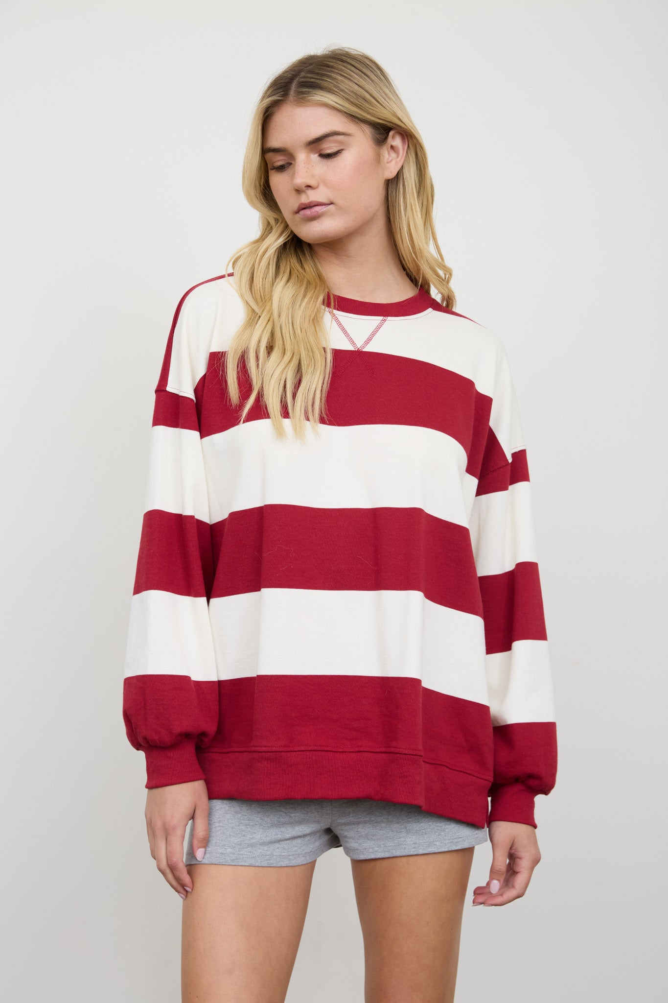 OVERSIZED WIDE STRIPE CREW NECK KNIT TOP (PRE-ORDER)