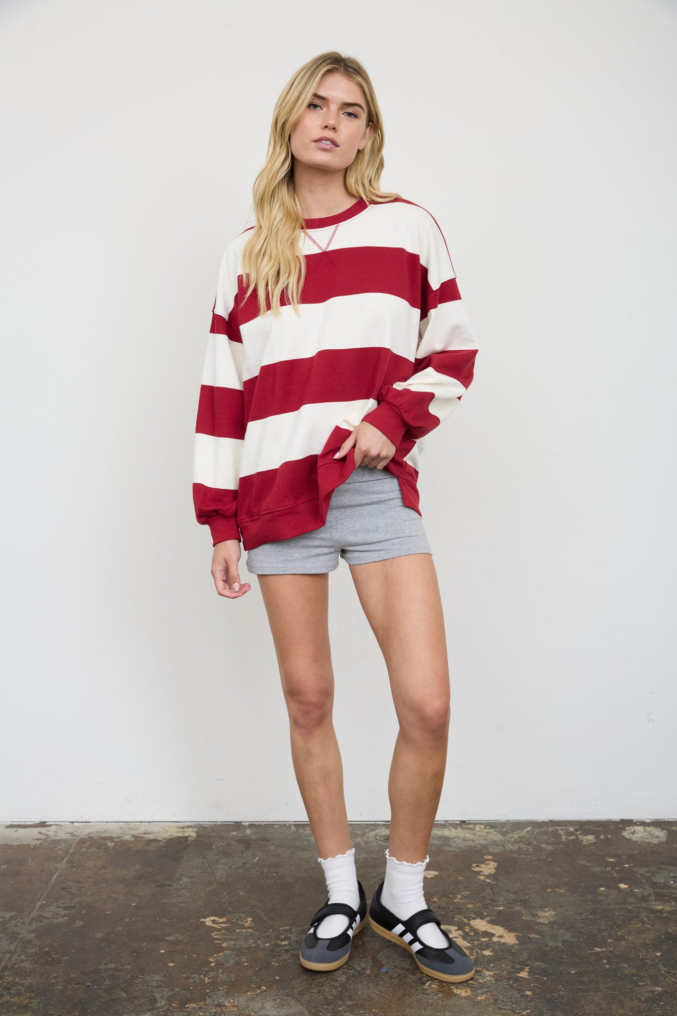 OVERSIZED WIDE STRIPE CREW NECK KNIT TOP (PRE-ORDER)