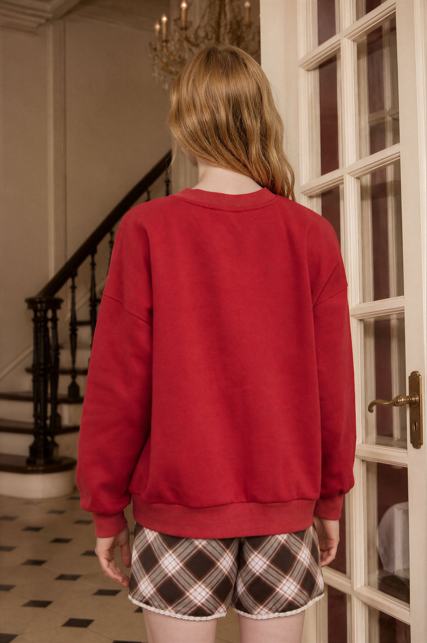 MERRY PLAID PATCH LETTER LONG SLEEVE KNIT TOP (PRE-ORDER)
