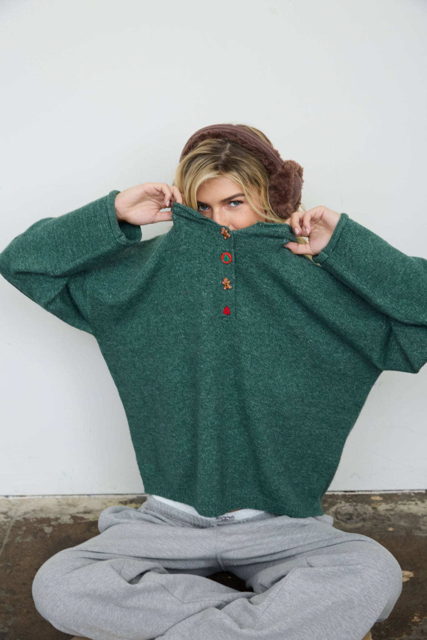 NOVELTY HOLIDAY BUTTON HENLEY PULLOVER SWEATER (PRE-ORDER)