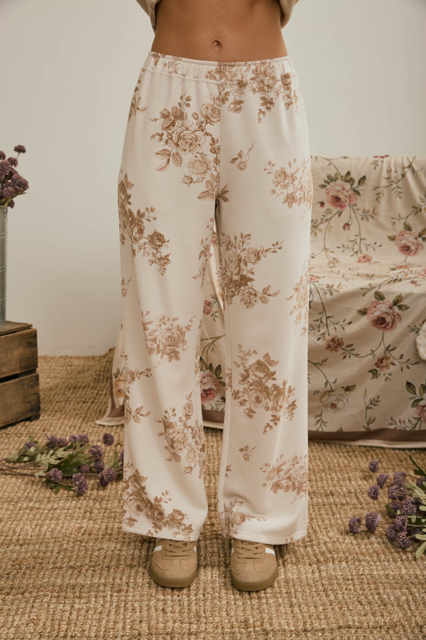 FLORAL TOILE WIDE LEG KNIT LOUNGE PANTS (PRE-ORDER)