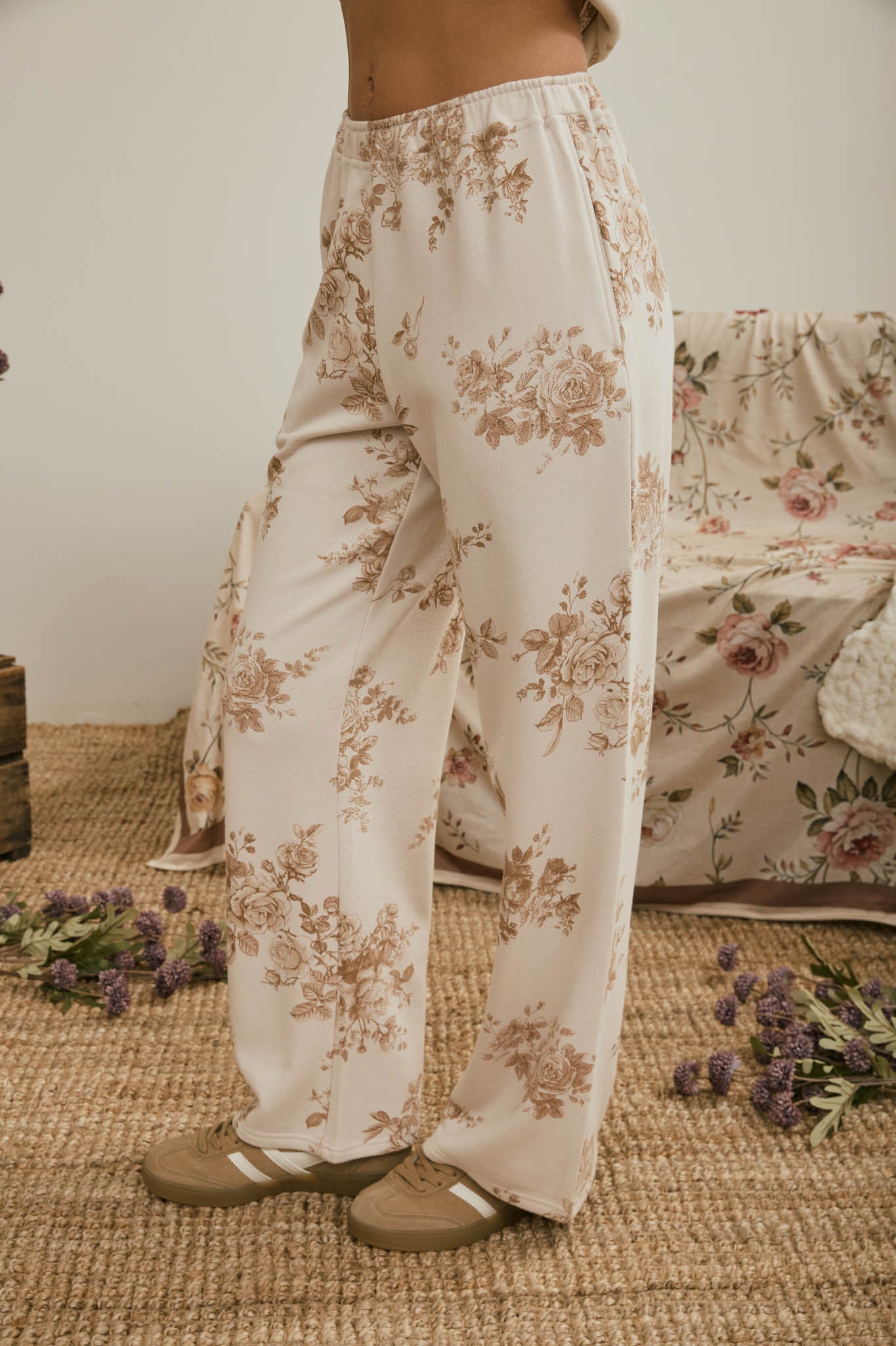 FLORAL TOILE WIDE LEG KNIT LOUNGE PANTS (PRE-ORDER)
