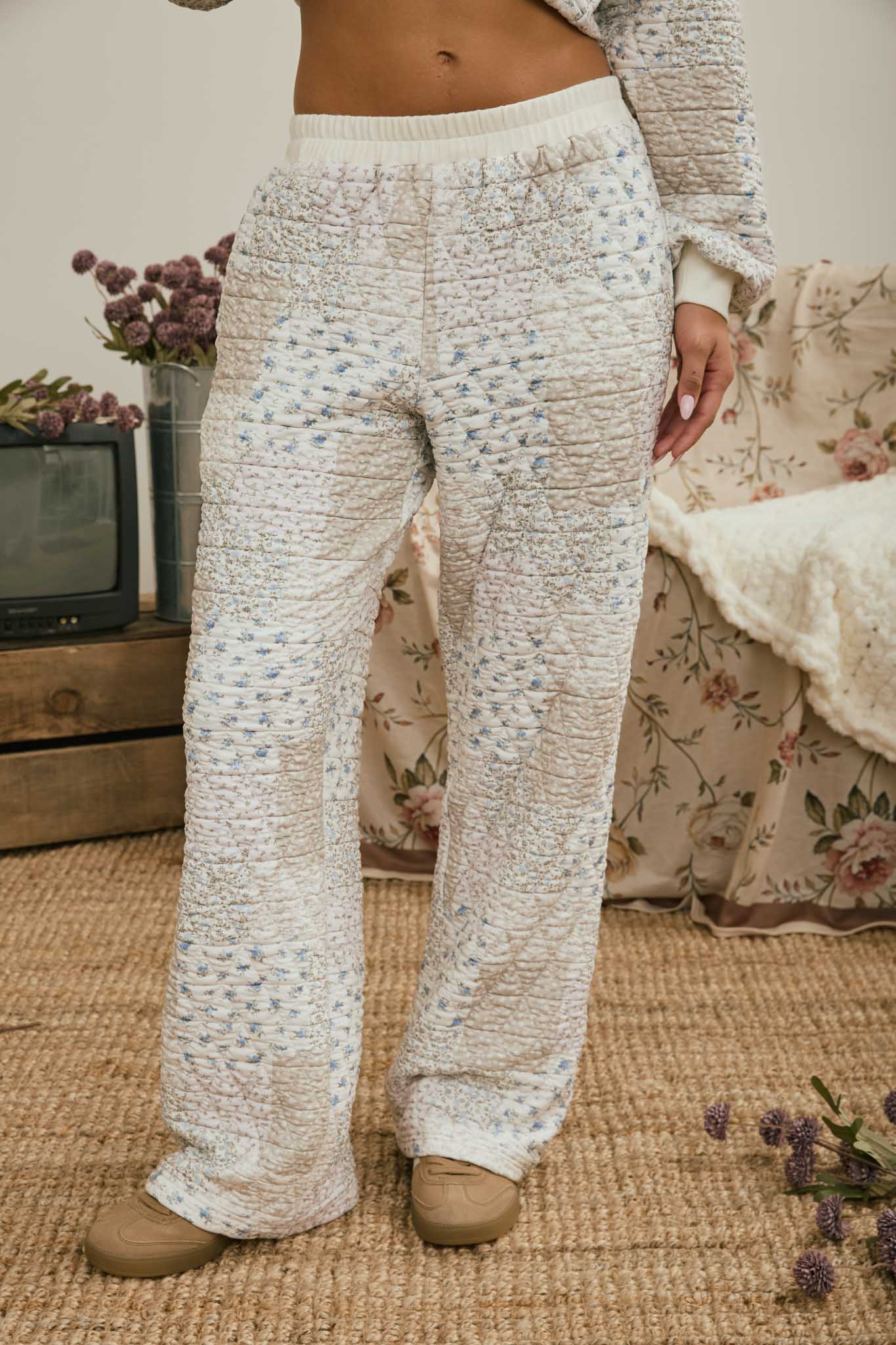 MULTI-FLORAL PATCHWORK QUILTED LOUNGE PANTS (PRE-ORDER)