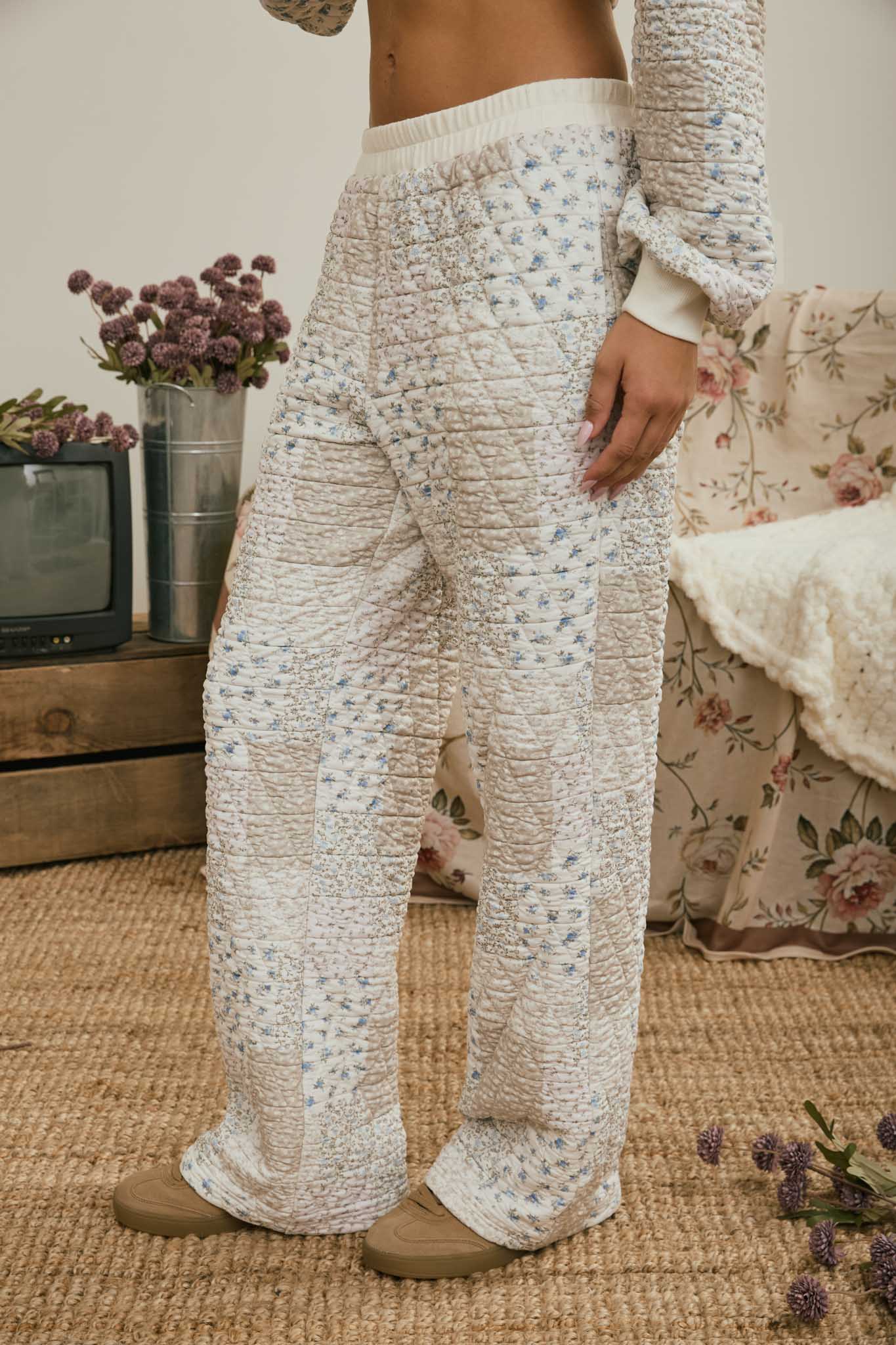 MULTI-FLORAL PATCHWORK QUILTED LOUNGE PANTS (PRE-ORDER)