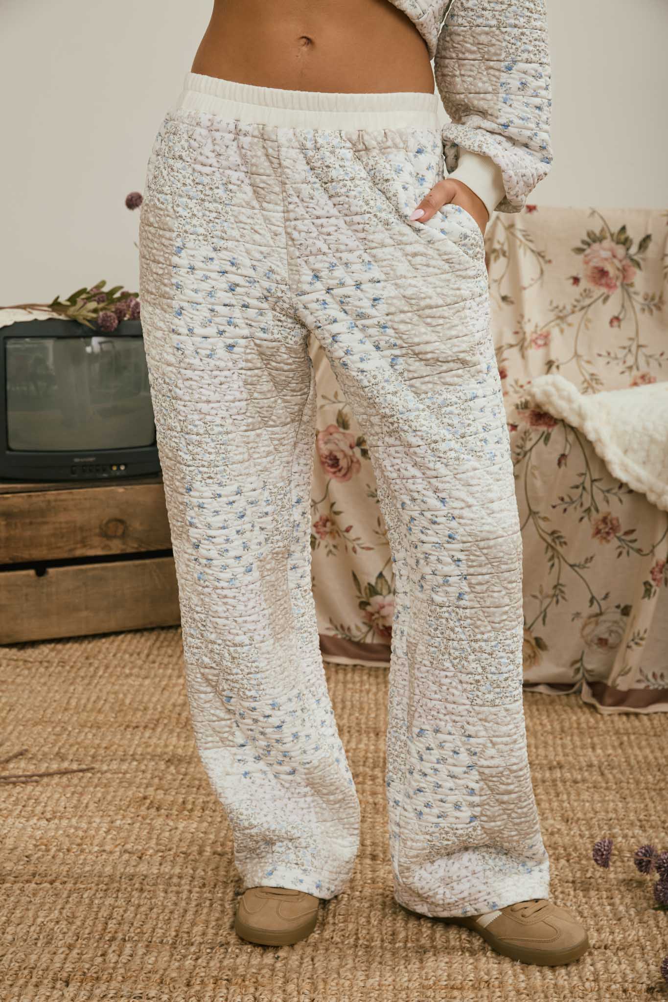 MULTI-FLORAL PATCHWORK QUILTED LOUNGE PANTS (PRE-ORDER)