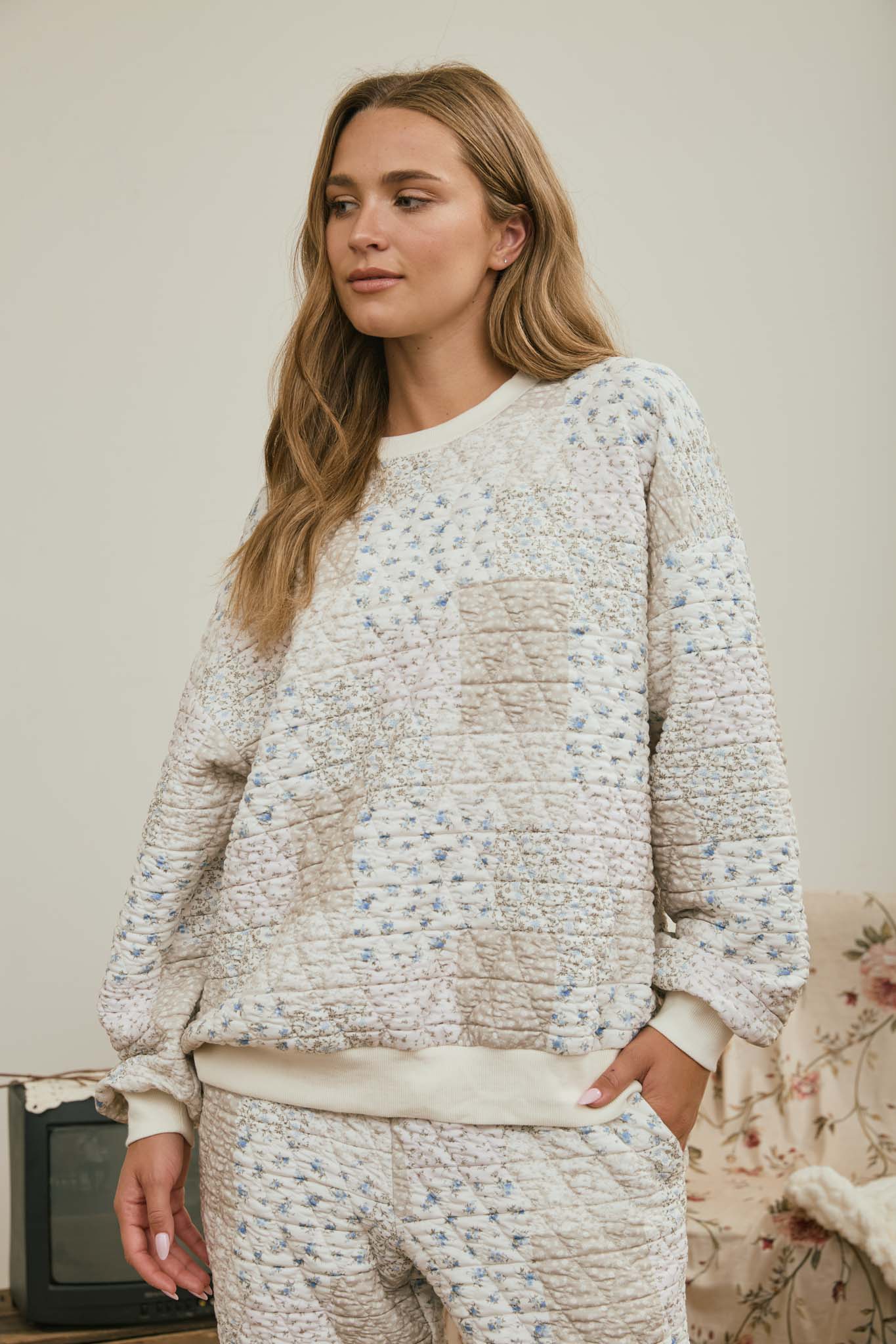 MULTI-FLORAL PATCHWORK LONG SLEEVE KNIT TOP (PRE-ORDER)
