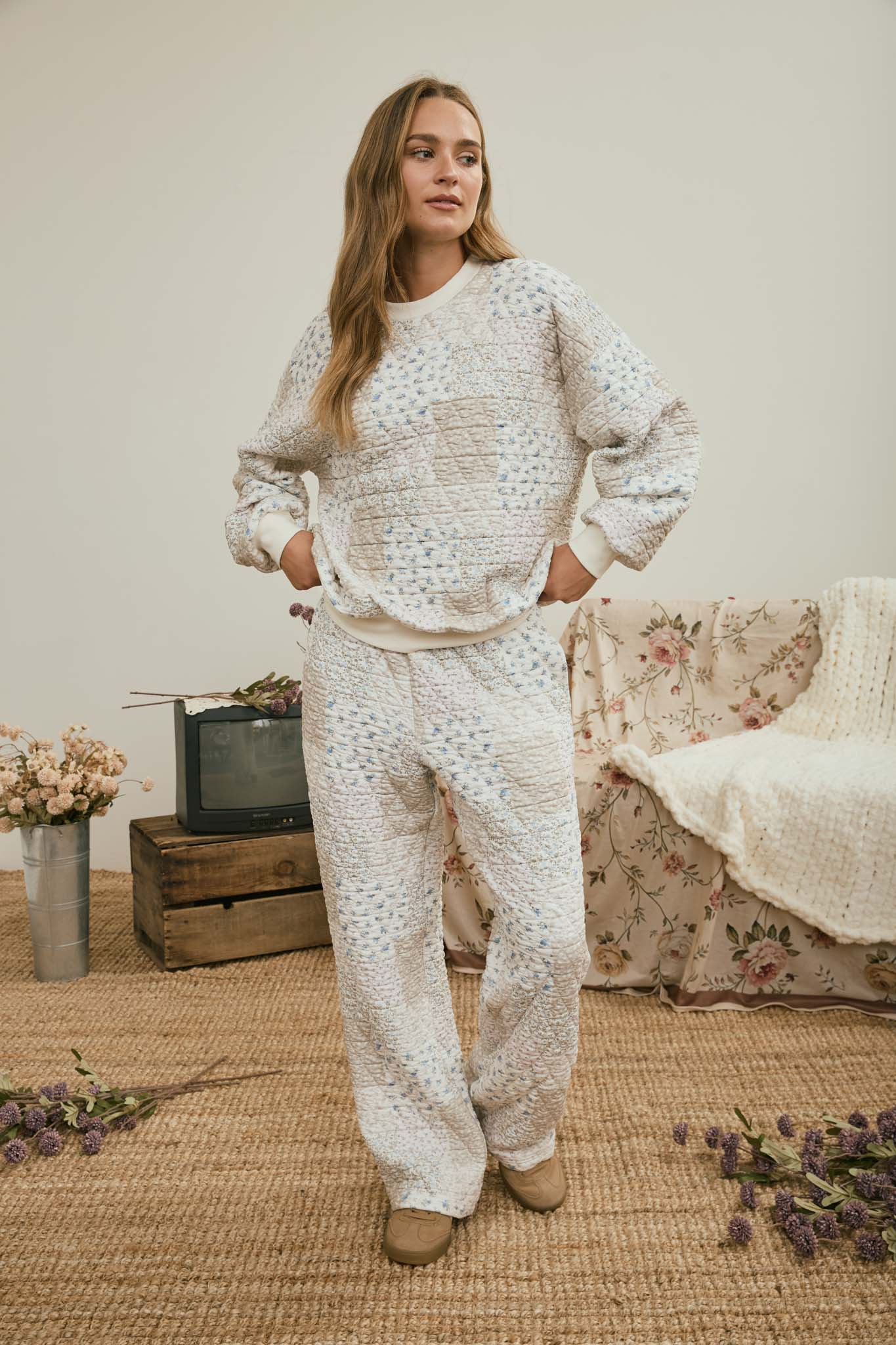 MULTI-FLORAL PATCHWORK LONG SLEEVE KNIT TOP (PRE-ORDER)