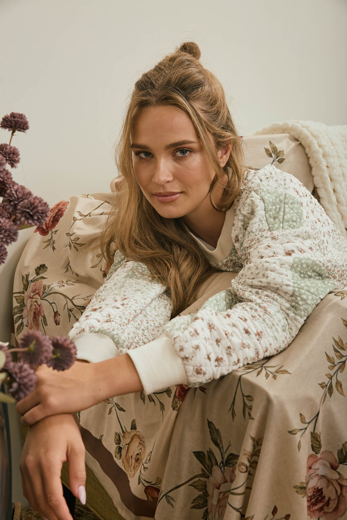 MULTI-FLORAL PATCHWORK LONG SLEEVE KNIT TOP (PRE-ORDER)