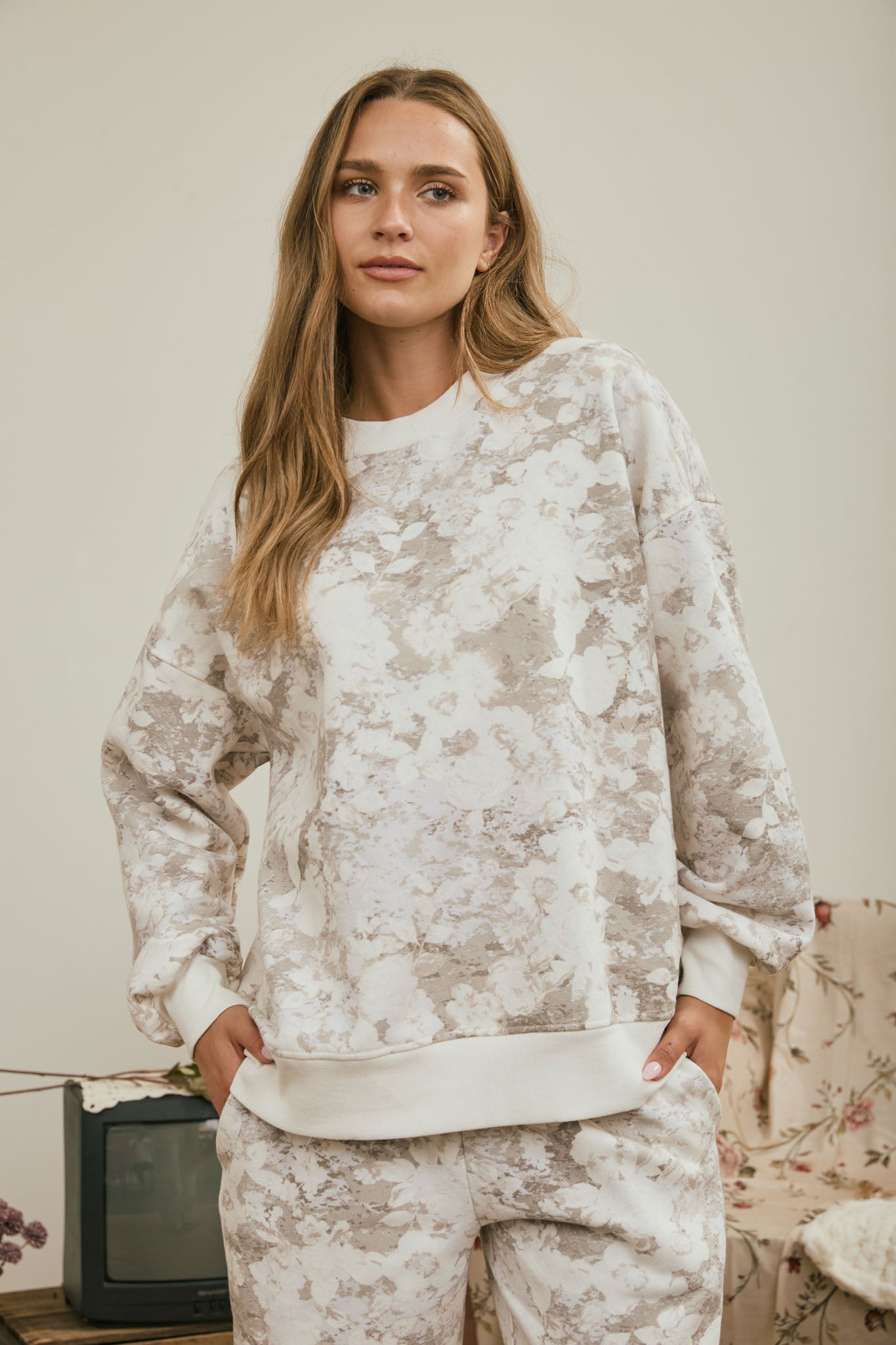 FLORAL WASH BOXY CREW KNIT TOP (PRE-ORDER)