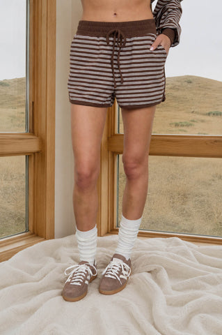 STRIPED CONTRAST WAIST KNIT LOUNGE SHORTS (PRE-ORDER)