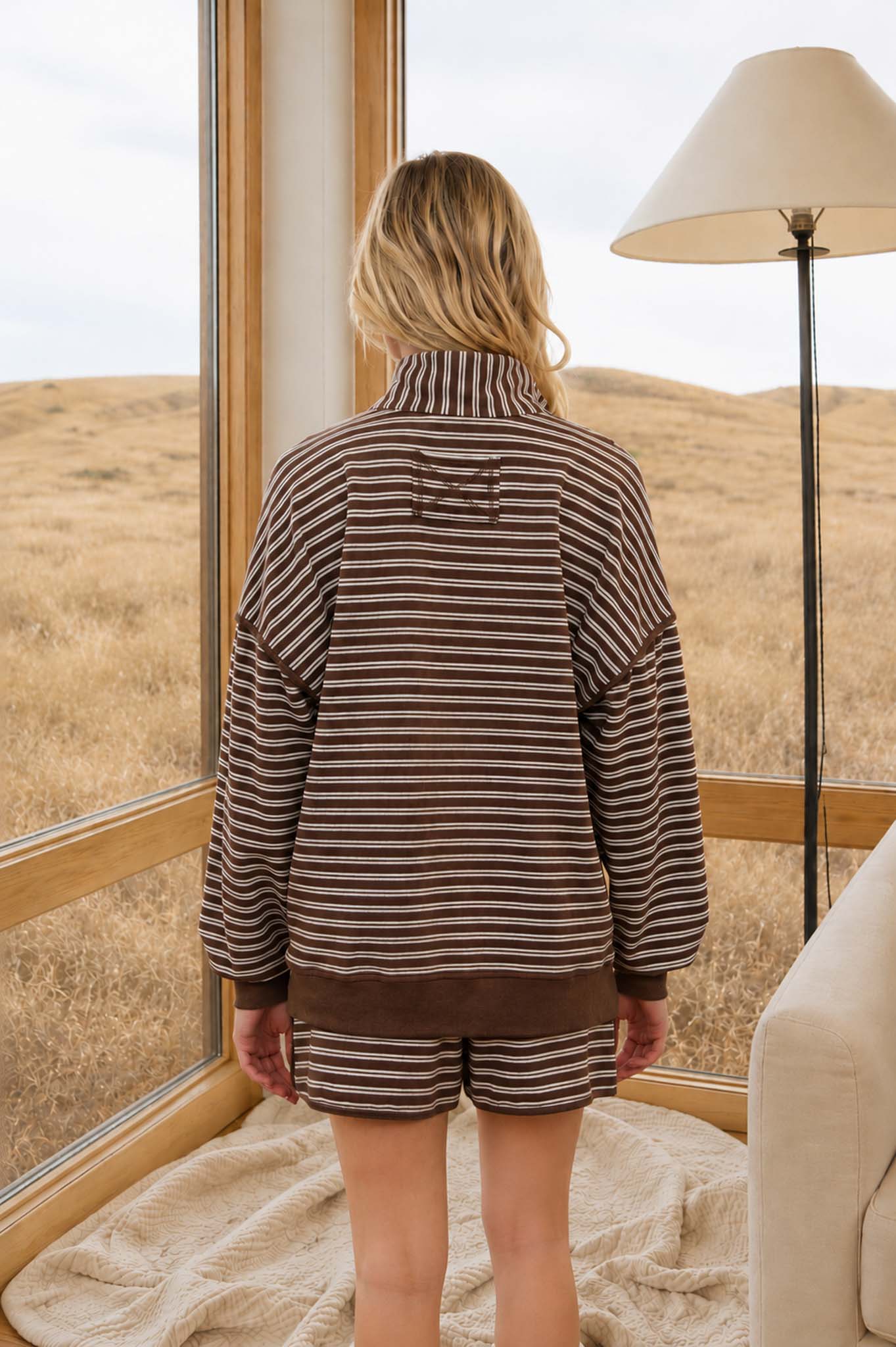 HALF ZIP STRIPE CONTRAST TRIM LONG SLEEVE KNIT TOP (PRE-ORDER)
