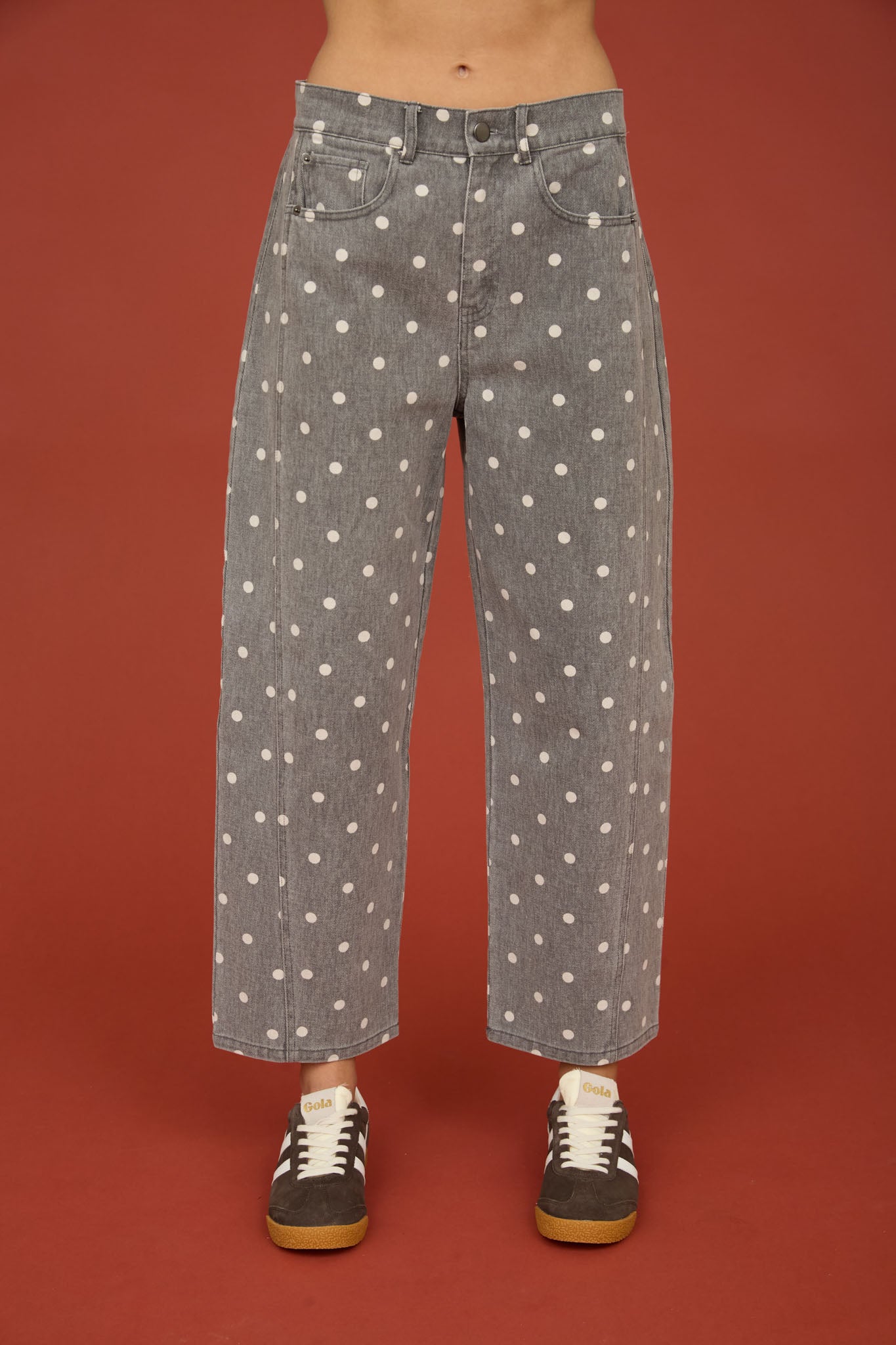 POLKA DOT HIGH WAIST WIDE LEG JEANS (PRE-ORDER)