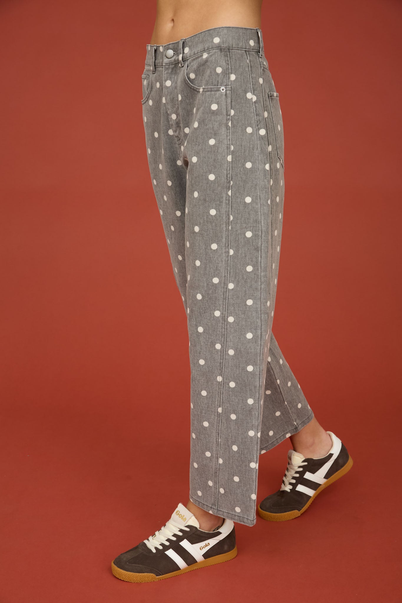 POLKA DOT HIGH WAIST WIDE LEG JEANS (PRE-ORDER)