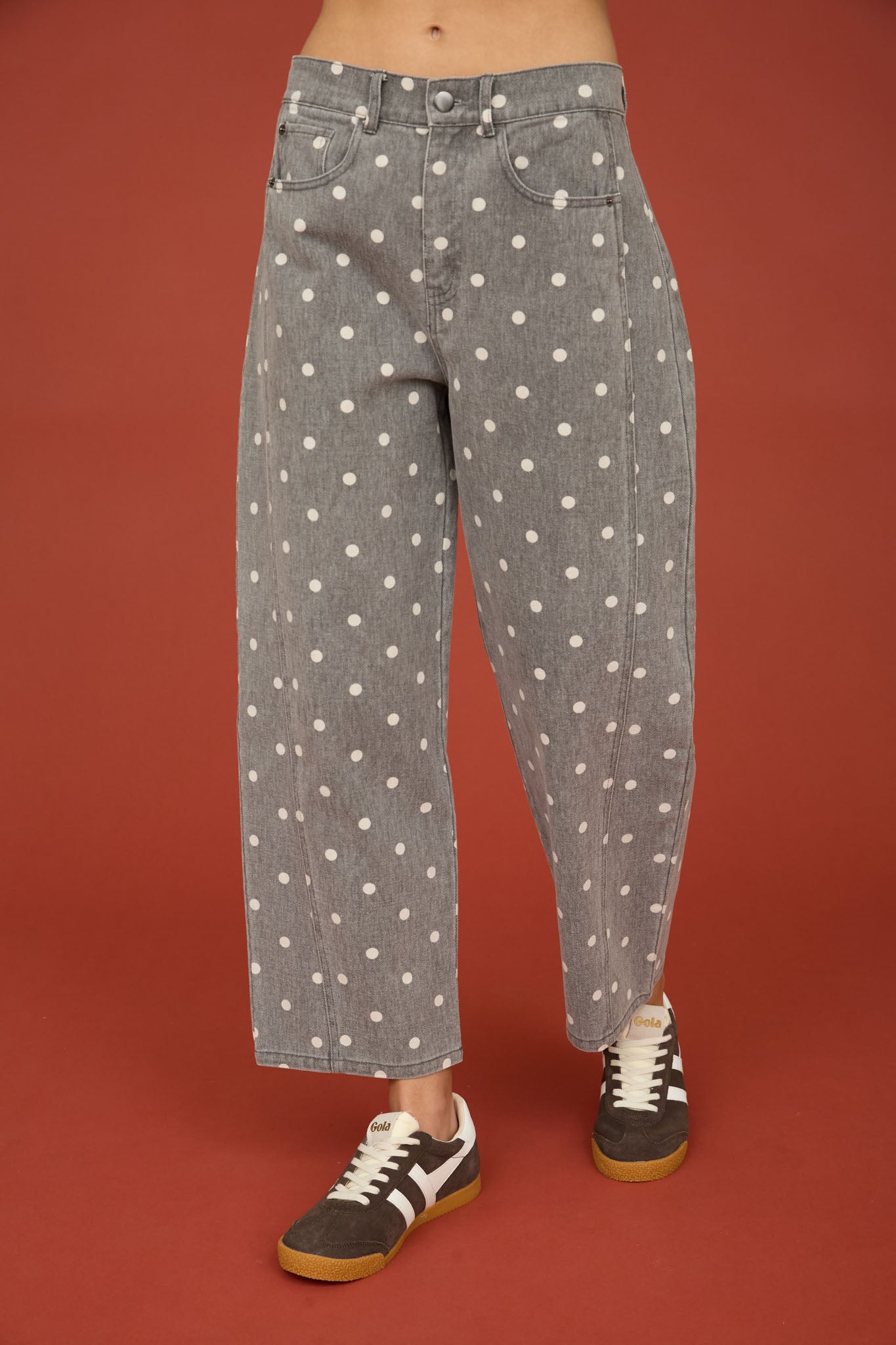 POLKA DOT HIGH WAIST WIDE LEG JEANS (PRE-ORDER)