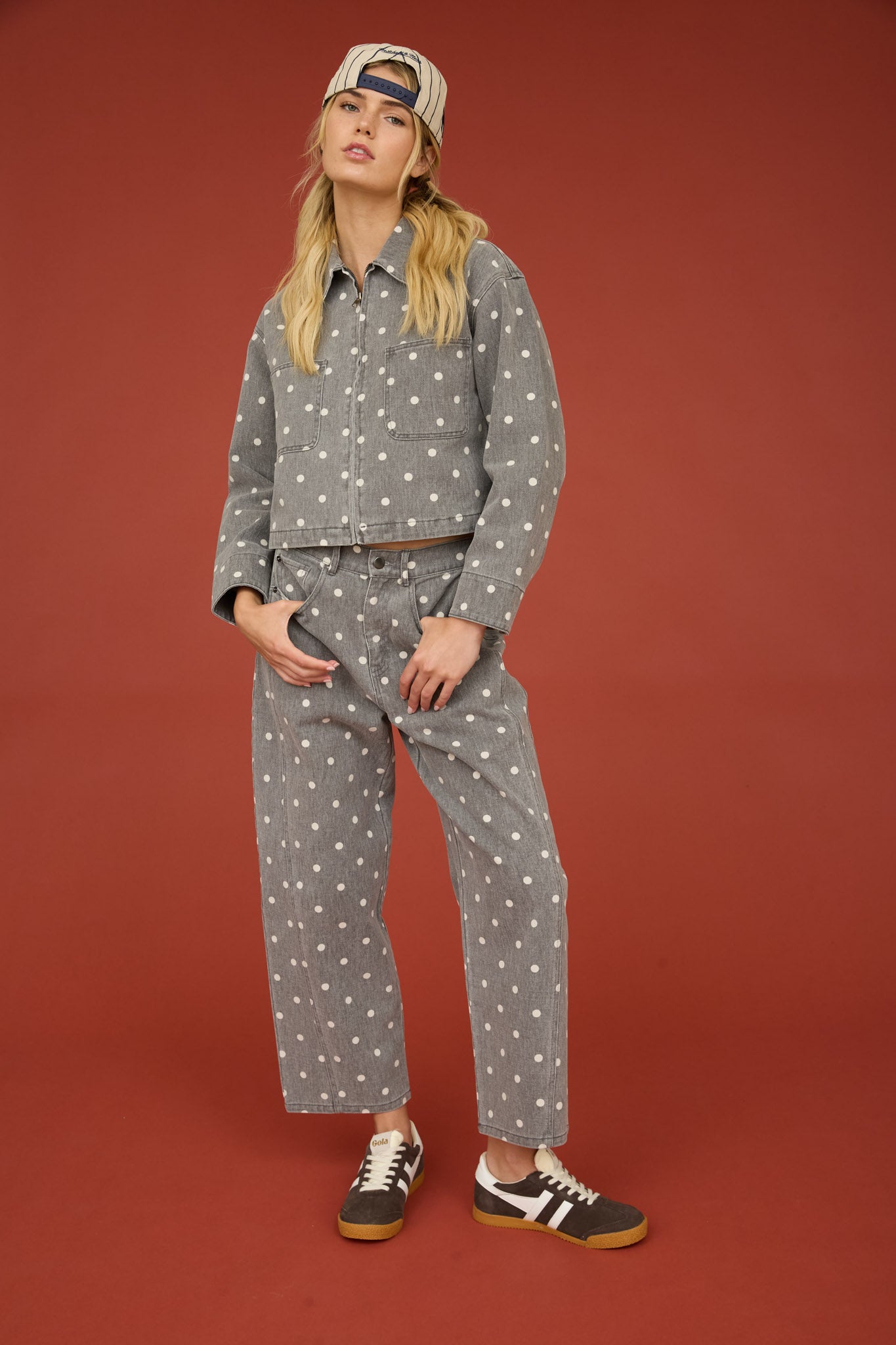 POLKA DOT HIGH WAIST WIDE LEG JEANS (PRE-ORDER)