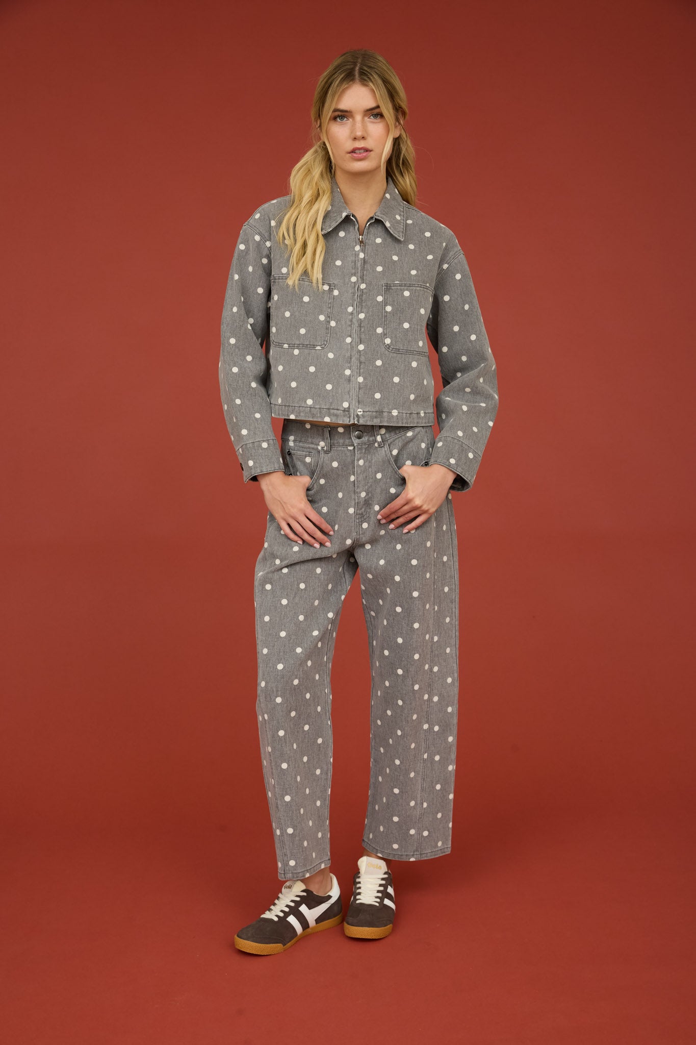 POLKA DOT HIGH WAIST WIDE LEG JEANS (PRE-ORDER)