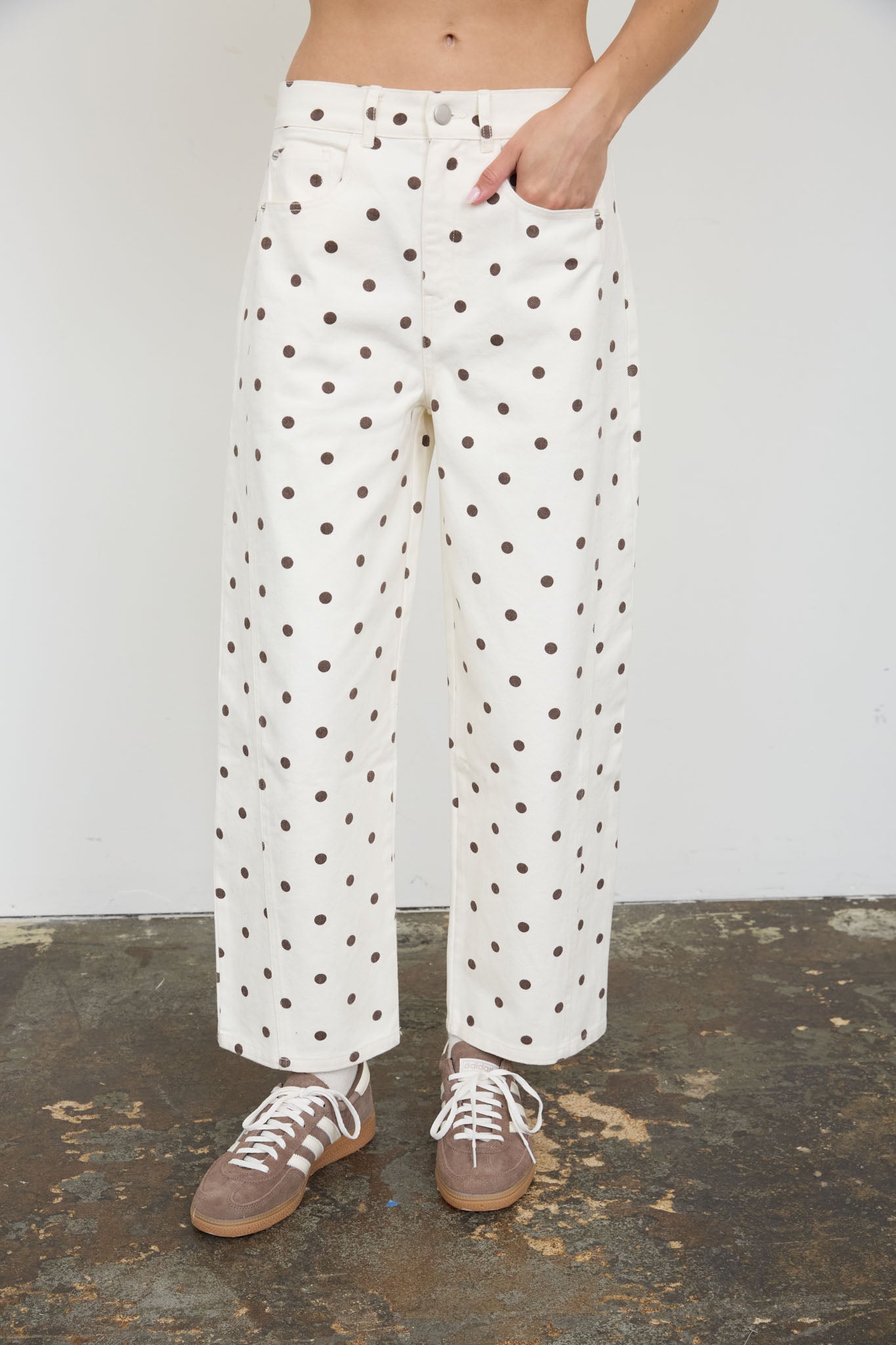 POLKA DOT HIGH WAIST WIDE LEG JEANS (PRE-ORDER)
