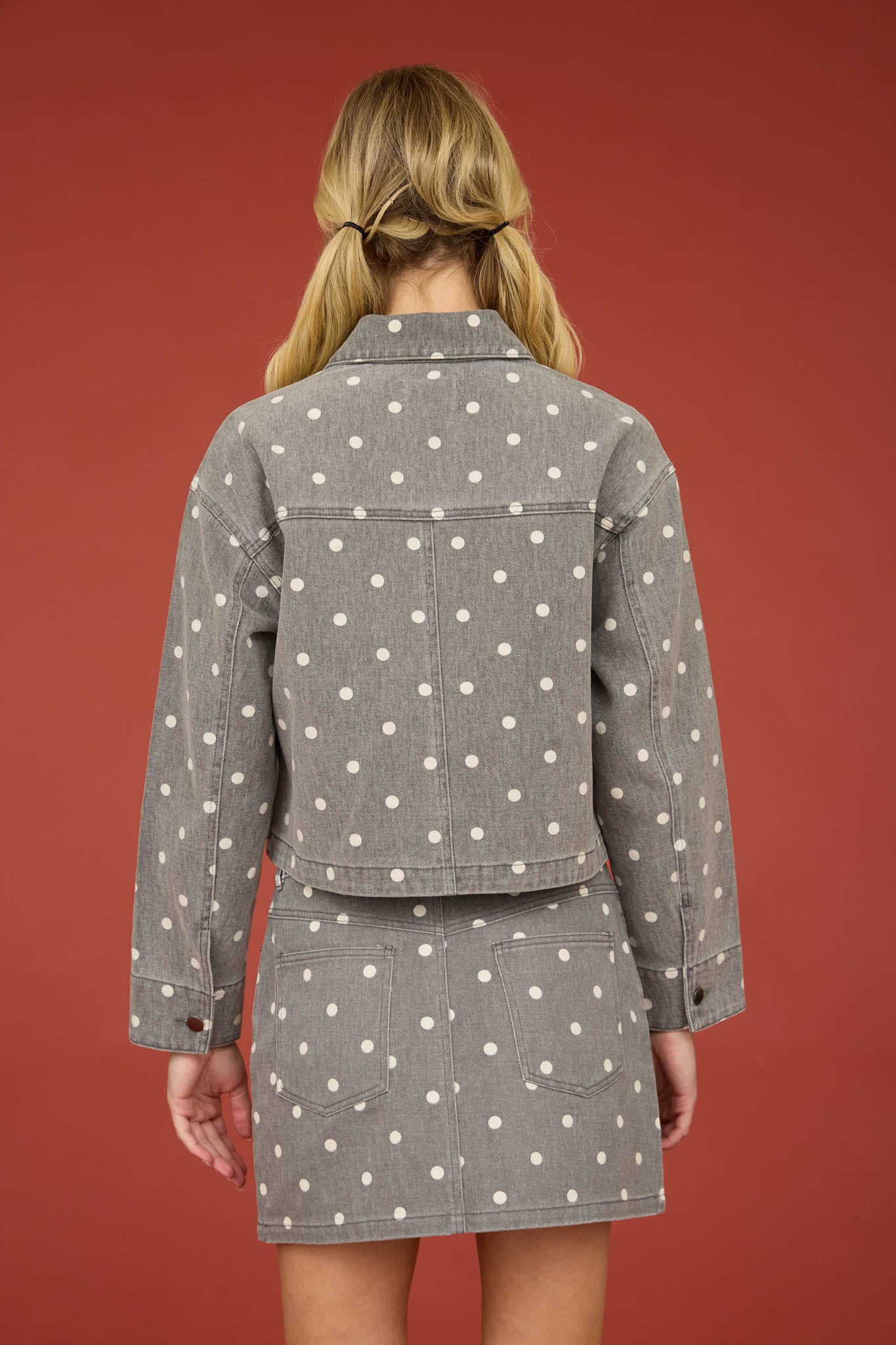POLKA DOT COLLARED ZIP-UP DENIM JACKET (PRE-ORDER)