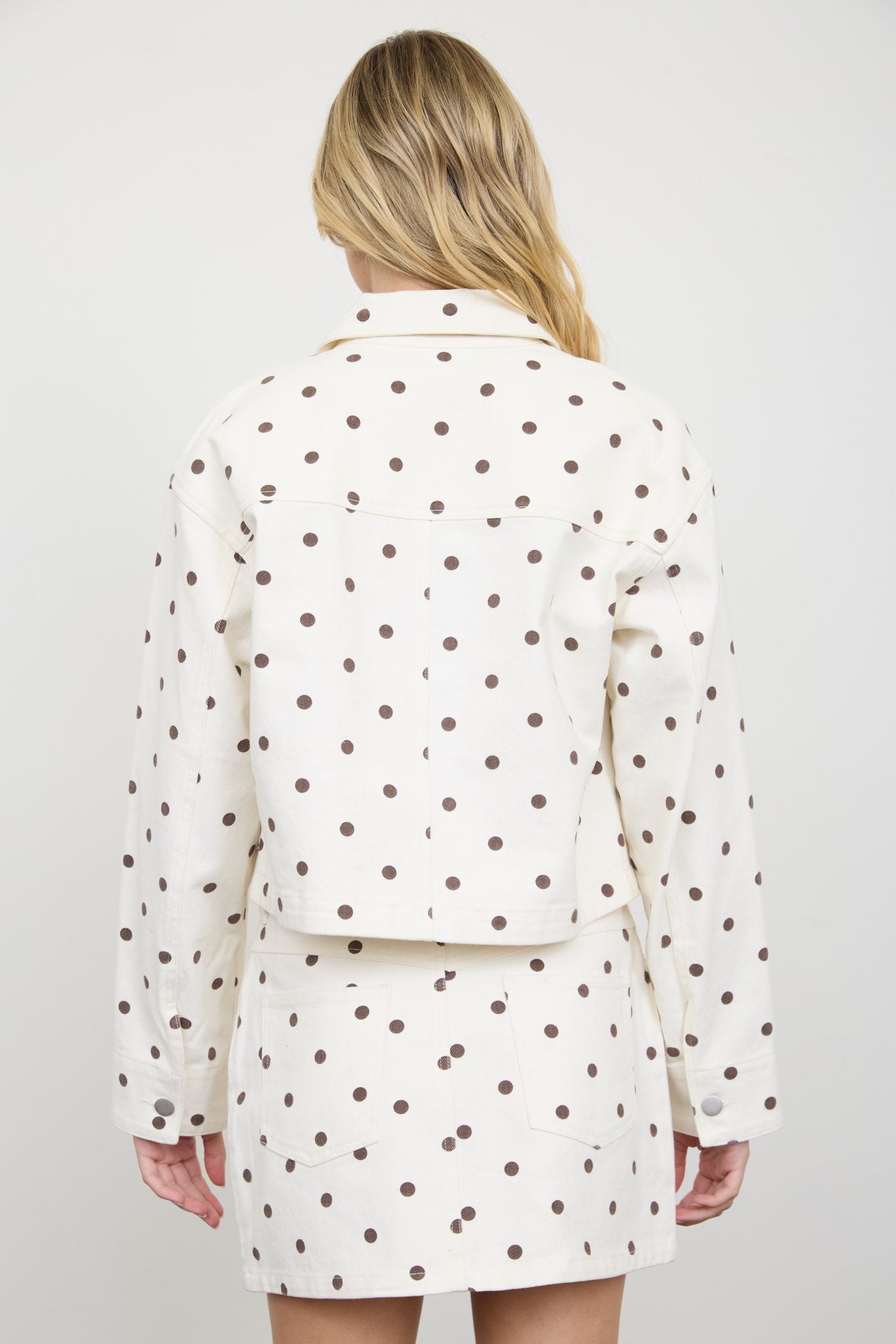 POLKA DOT COLLARED ZIP-UP DENIM JACKET (PRE-ORDER)