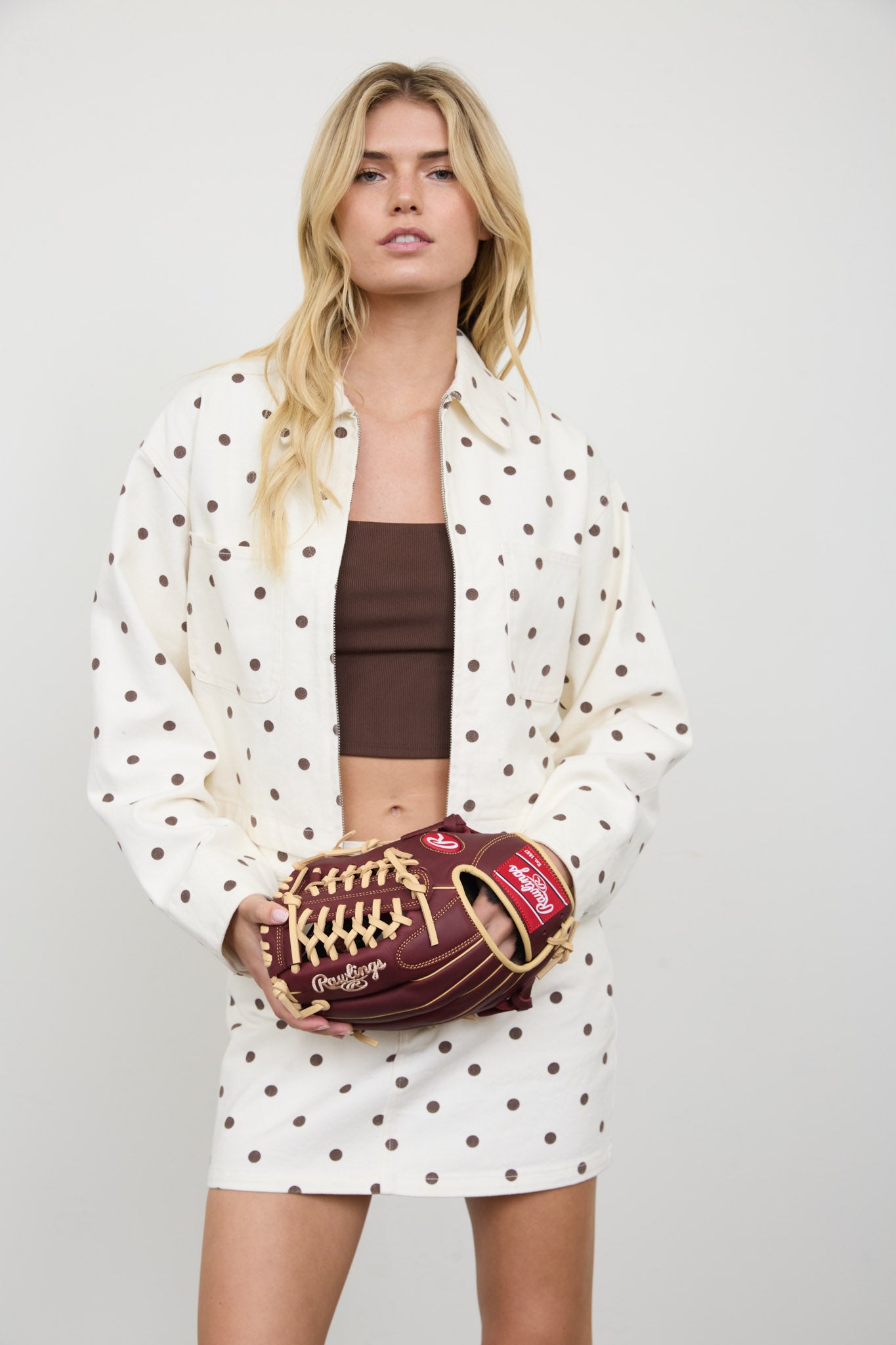 POLKA DOT COLLARED ZIP-UP DENIM JACKET (PRE-ORDER)
