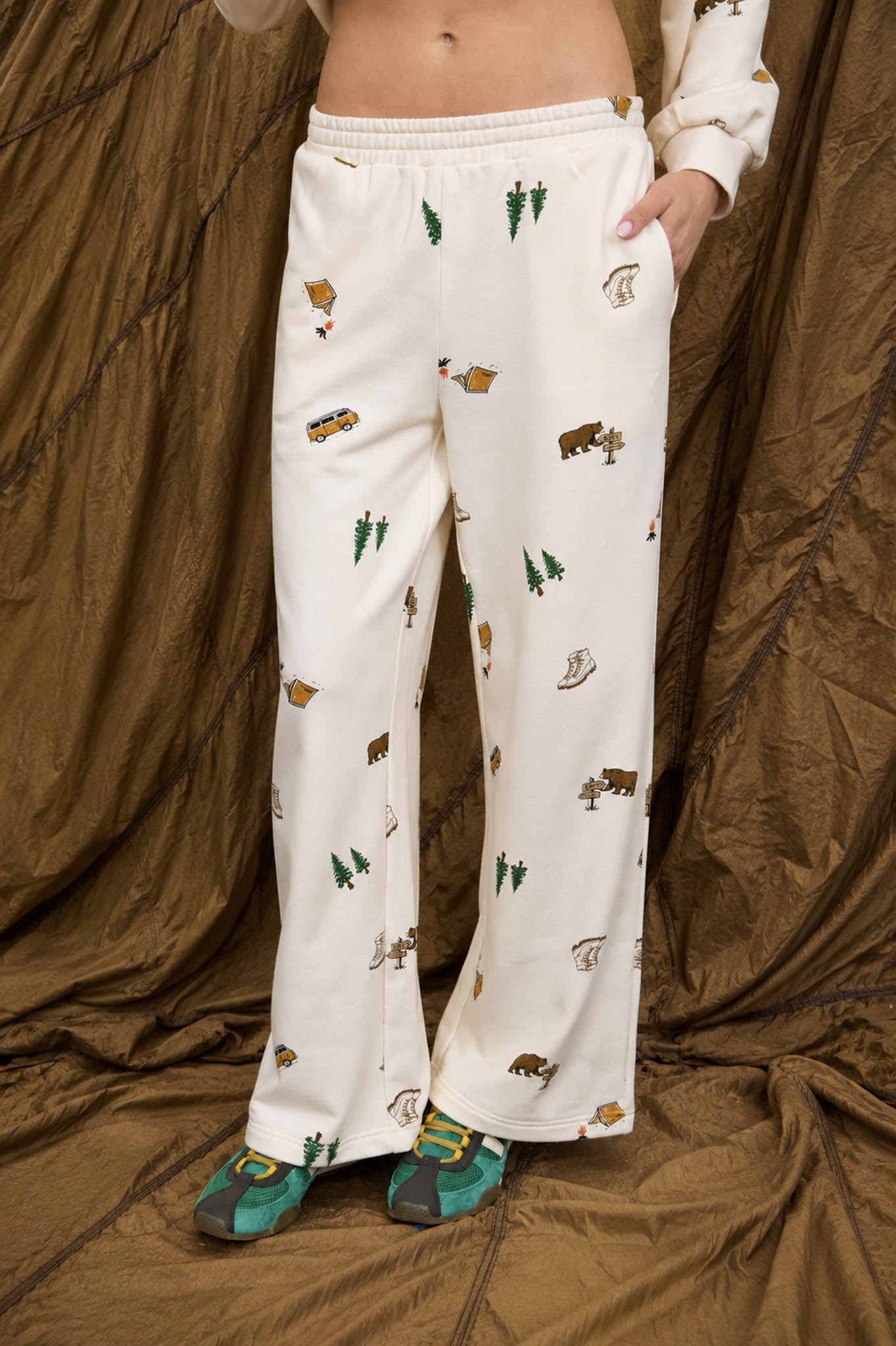 CAMPING MOTIF WIDE LEG LOUNGE PANTS (PRE-ORDER)