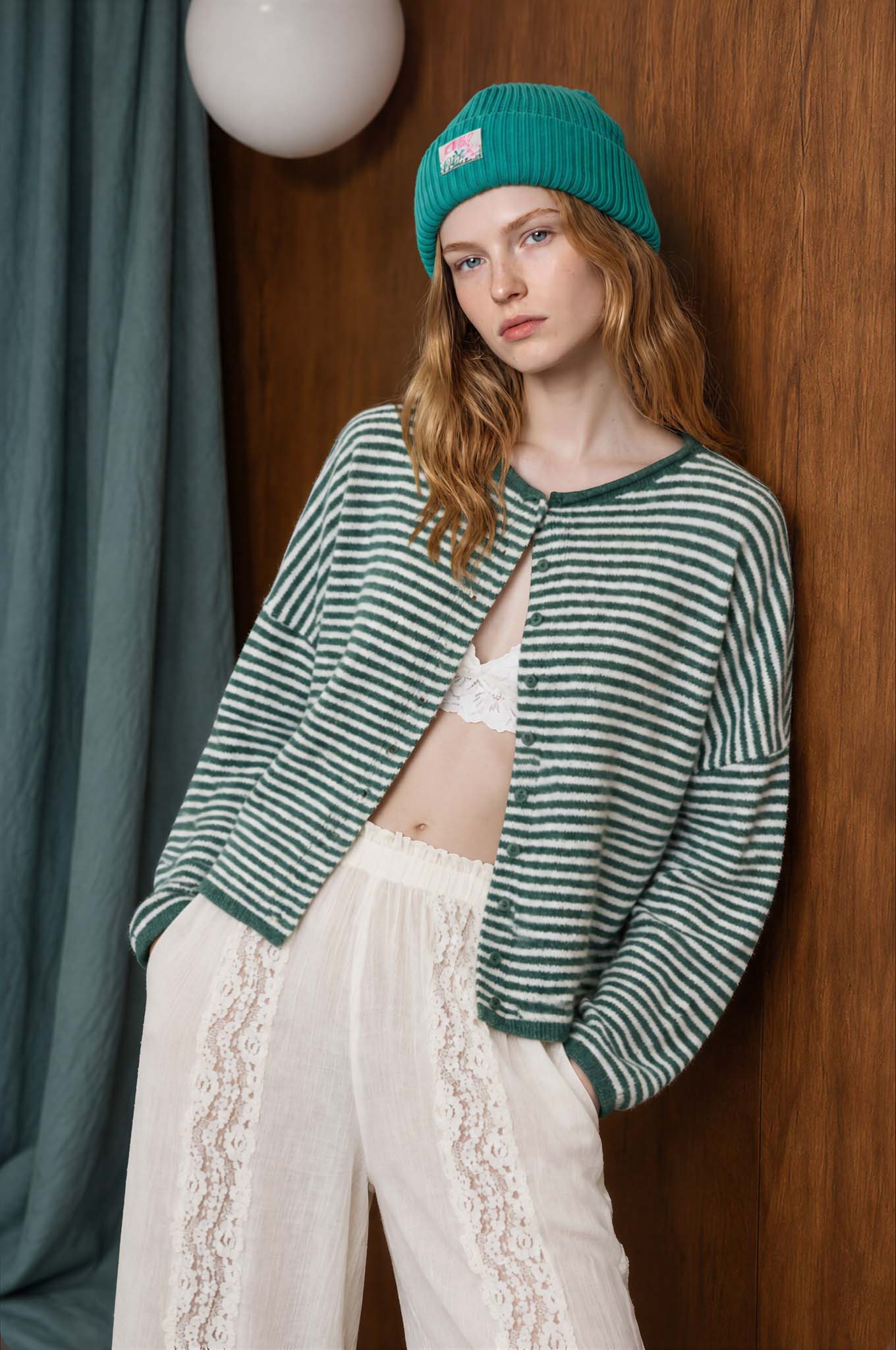 STRIPE RAW EDGE DROP SHOULDER KNIT CARDIGAN