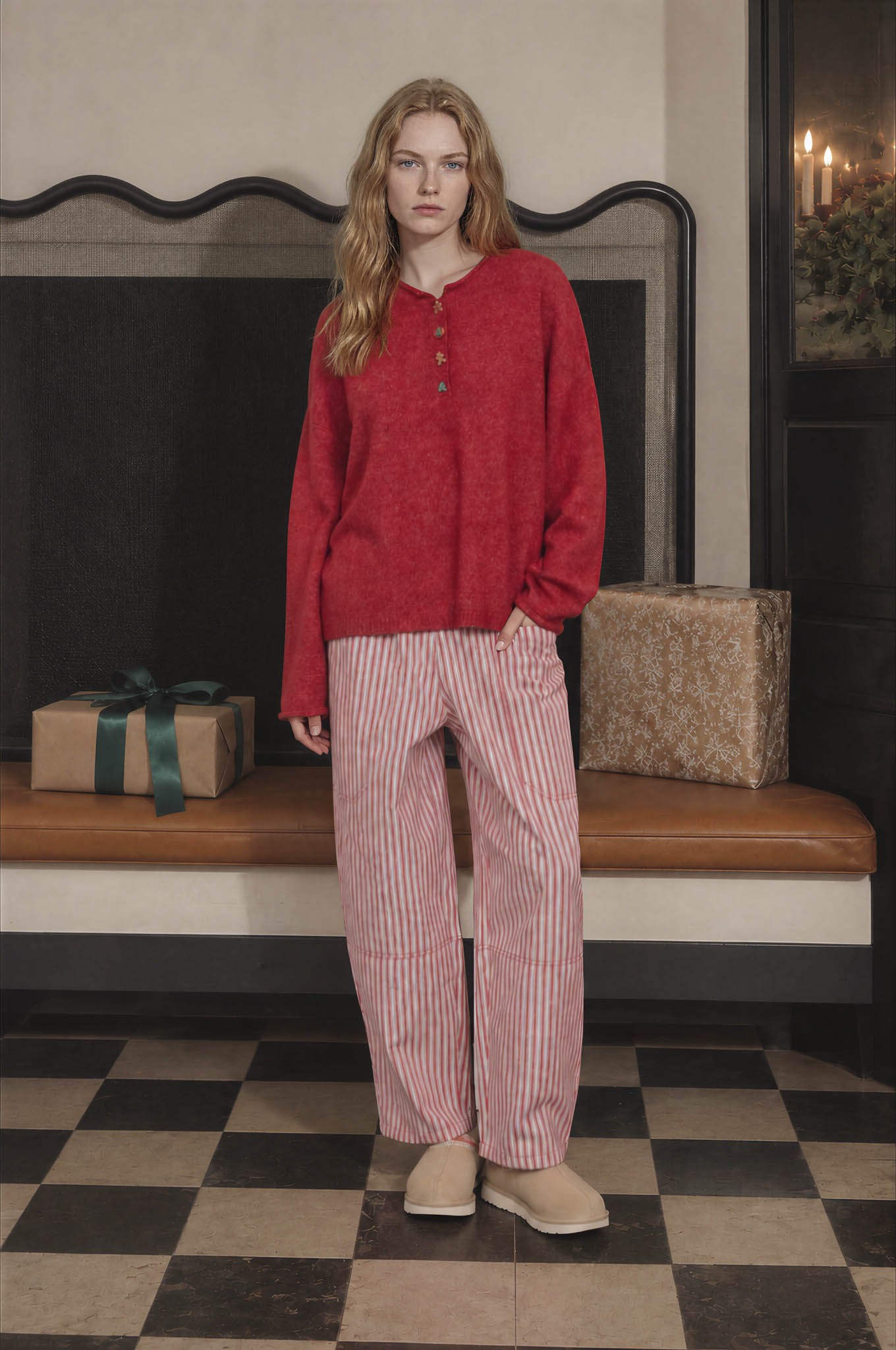 STRIPE POCKET DETAIL WIDE LEG PANTS