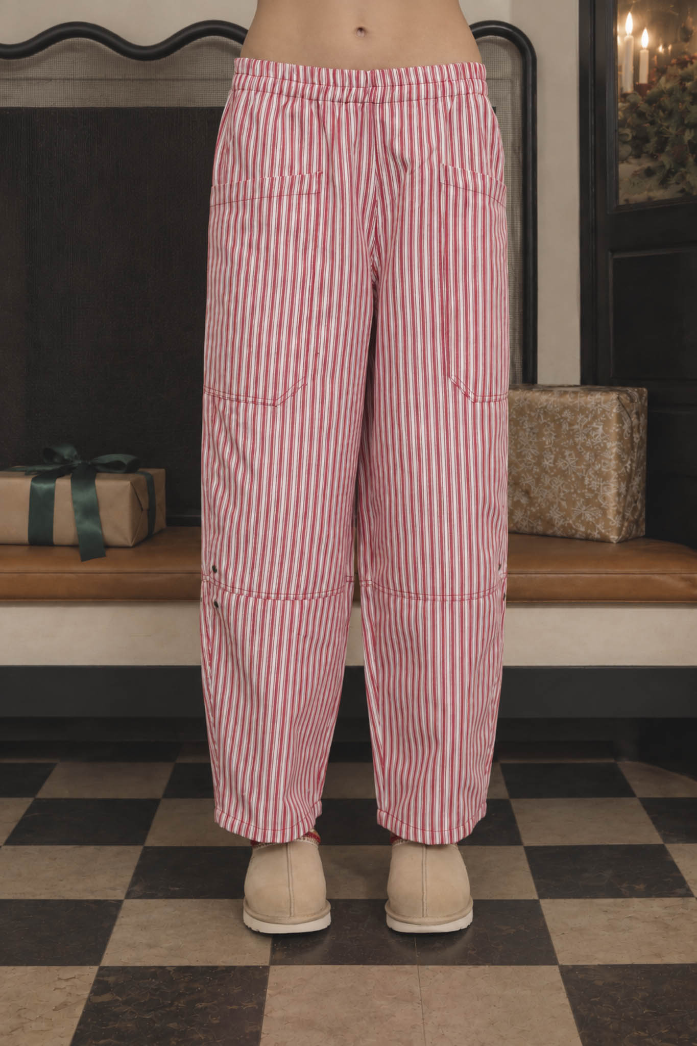 STRIPE POCKET DETAIL WIDE LEG PANTS