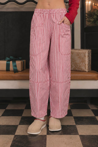 STRIPE POCKET DETAIL WIDE LEG PANTS