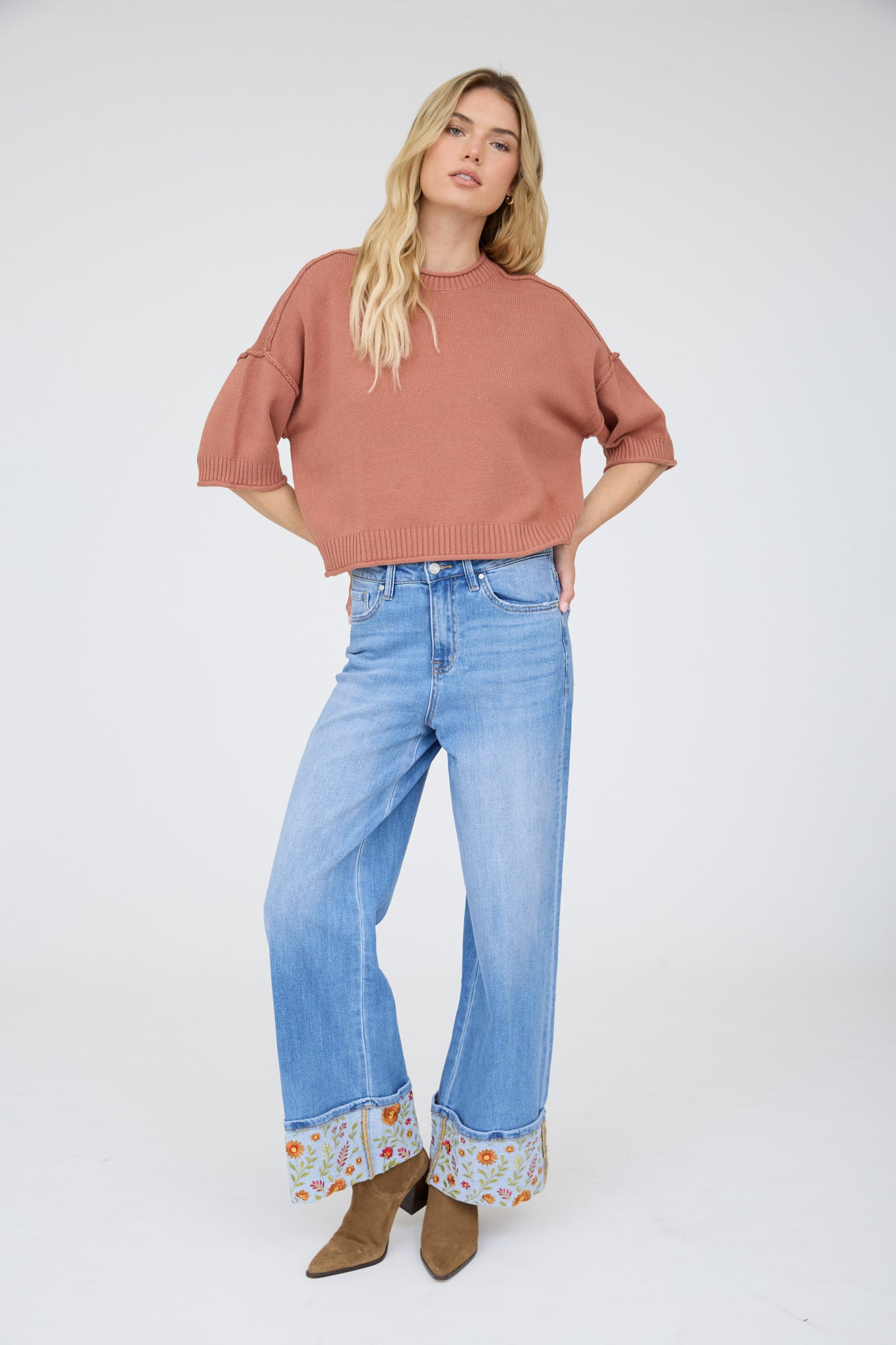 EXPOSED SEAM DROP SHOULDER SHORT SLEEVE PULLOVER