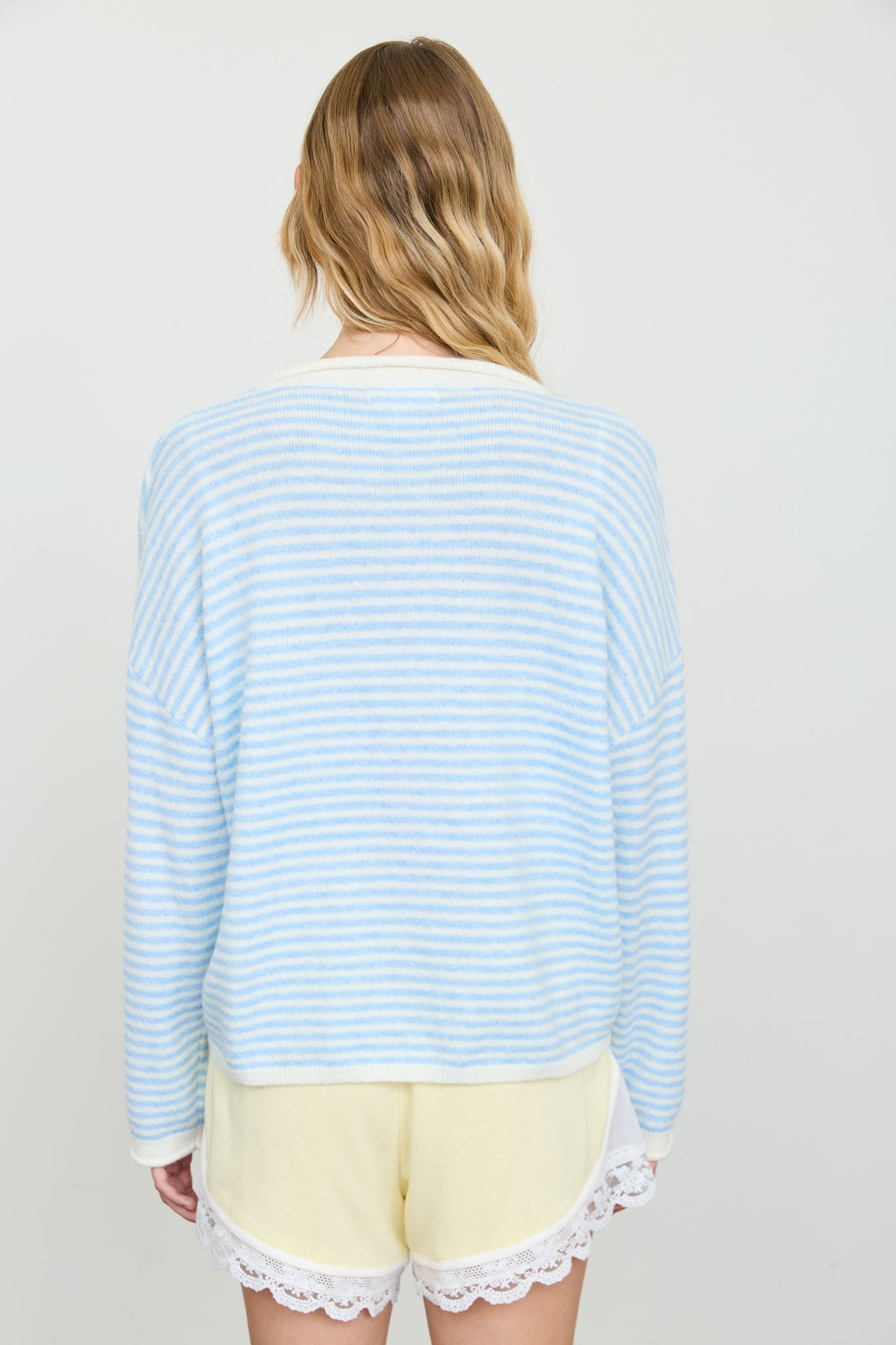 STRIPE BUTTON HENLEY ROLLED NECK KNIT PULLOVER (PRE-ORDER)