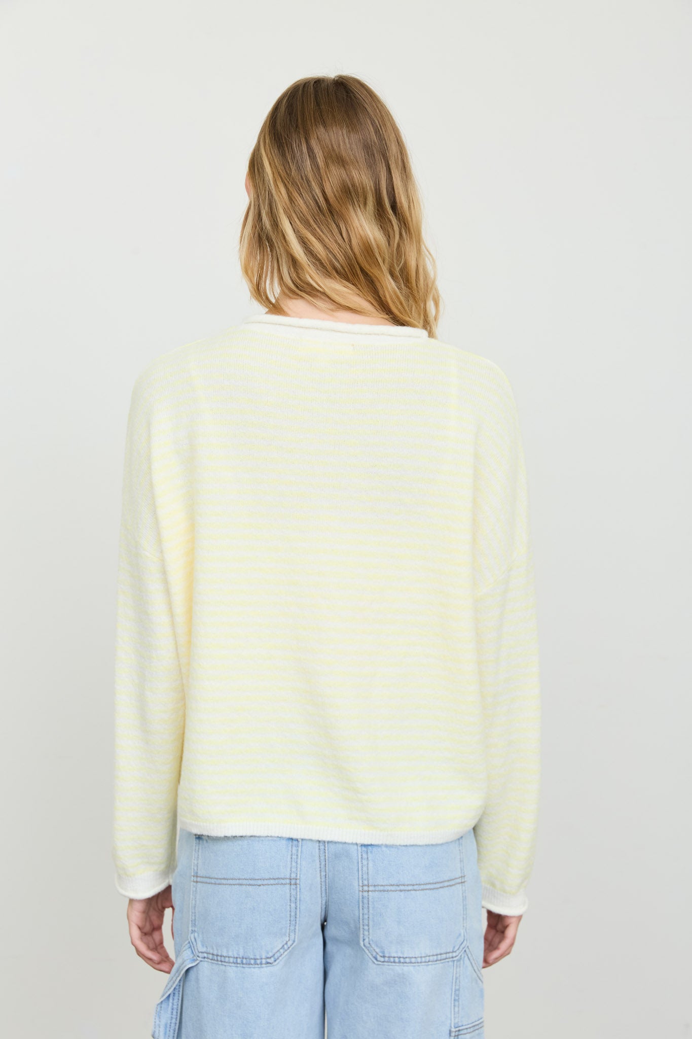 STRIPE BUTTON HENLEY ROLLED NECK KNIT PULLOVER (PRE-ORDER)