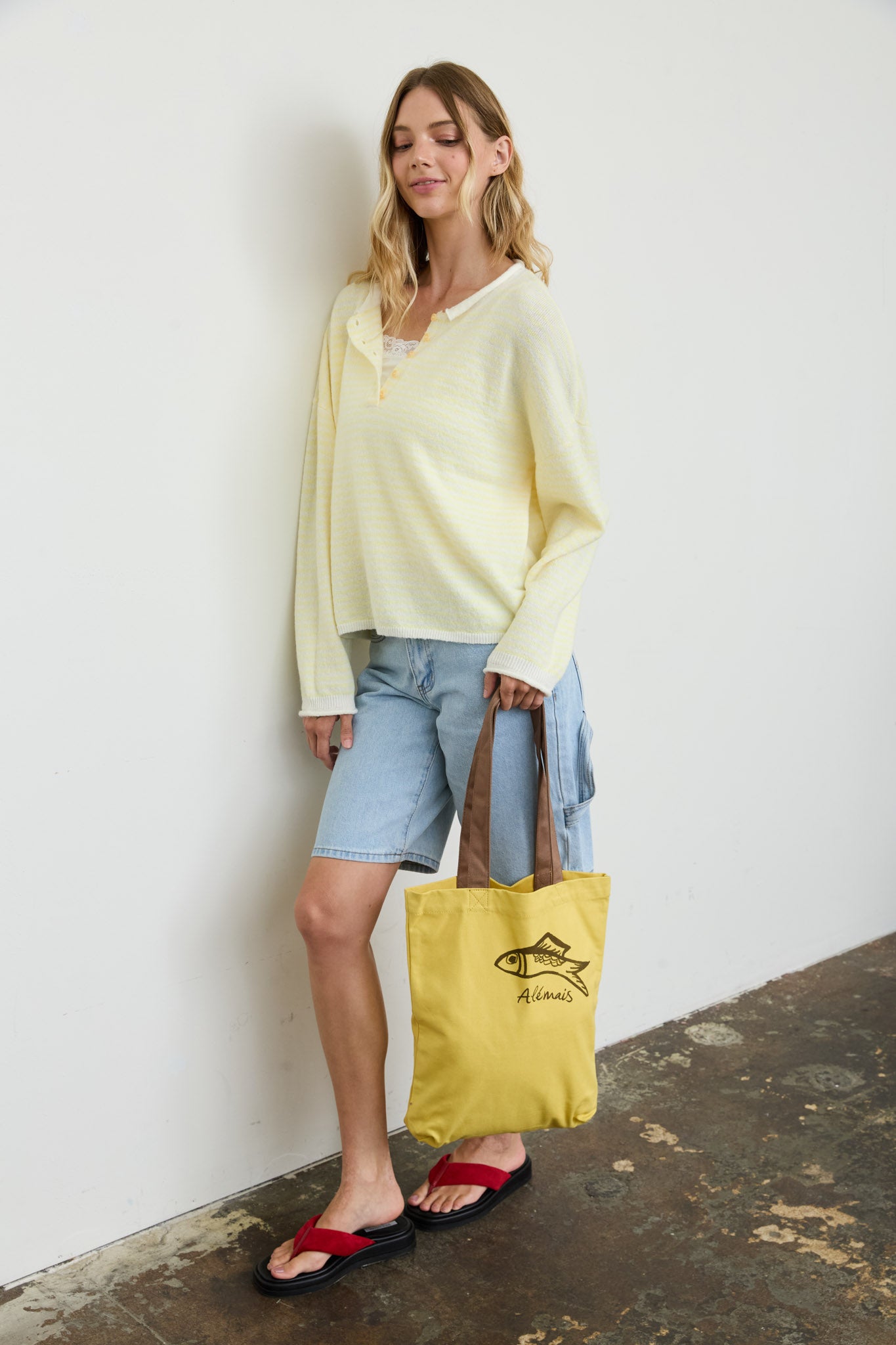 STRIPE BUTTON HENLEY ROLLED NECK KNIT PULLOVER (PRE-ORDER)