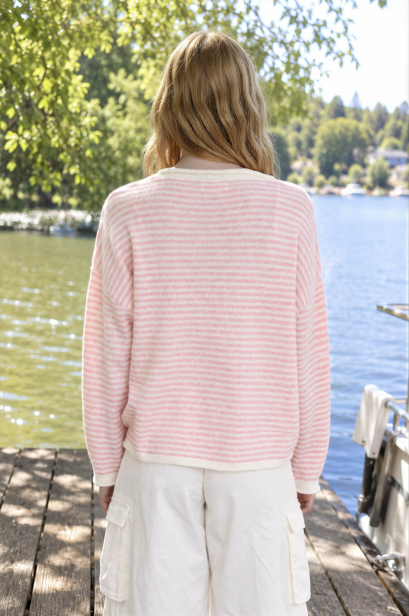 STRIPE BUTTON HENLEY ROLLED NECK KNIT PULLOVER (PRE-ORDER)