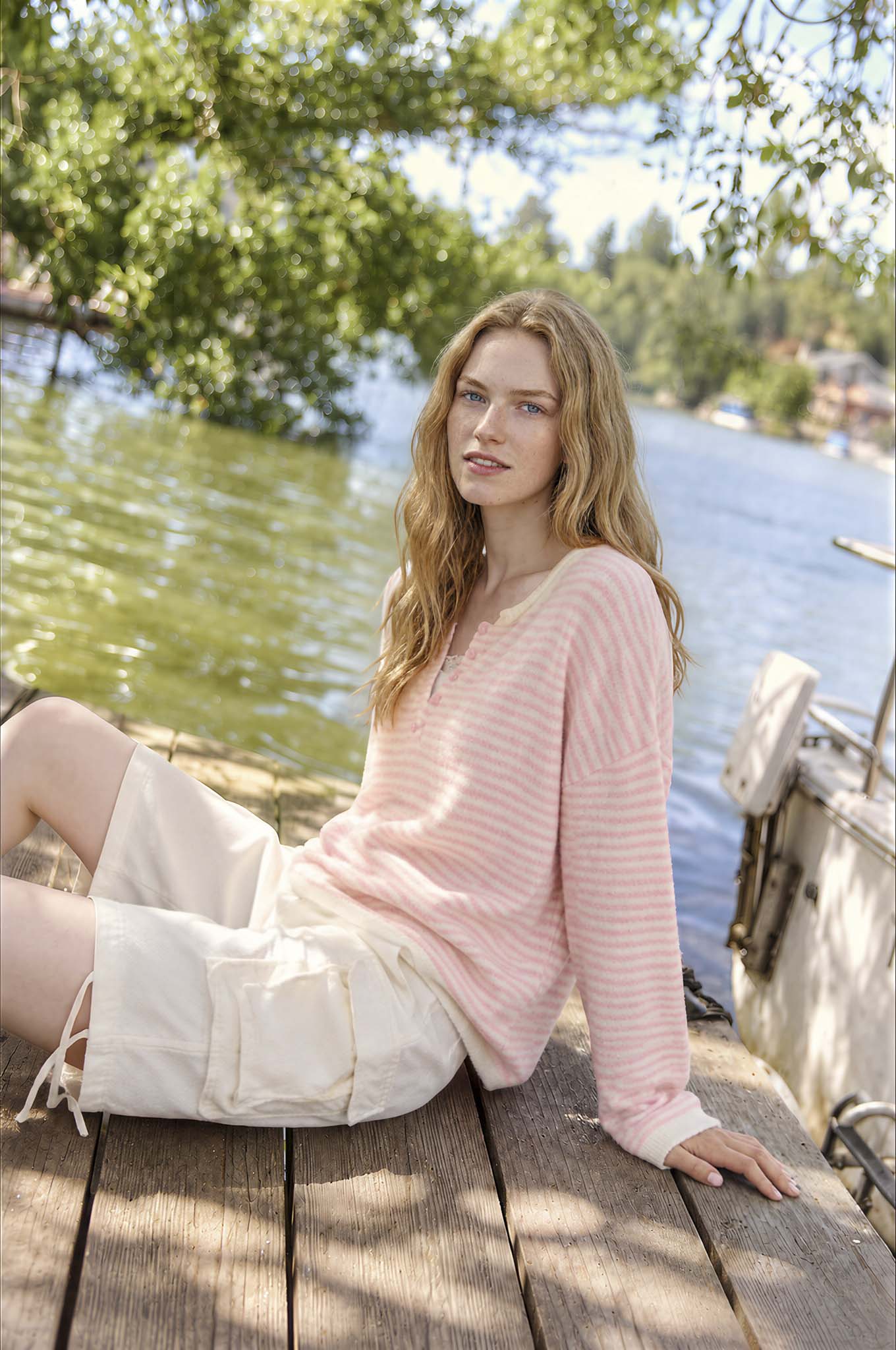 STRIPE BUTTON HENLEY ROLLED NECK KNIT PULLOVER (PRE-ORDER)