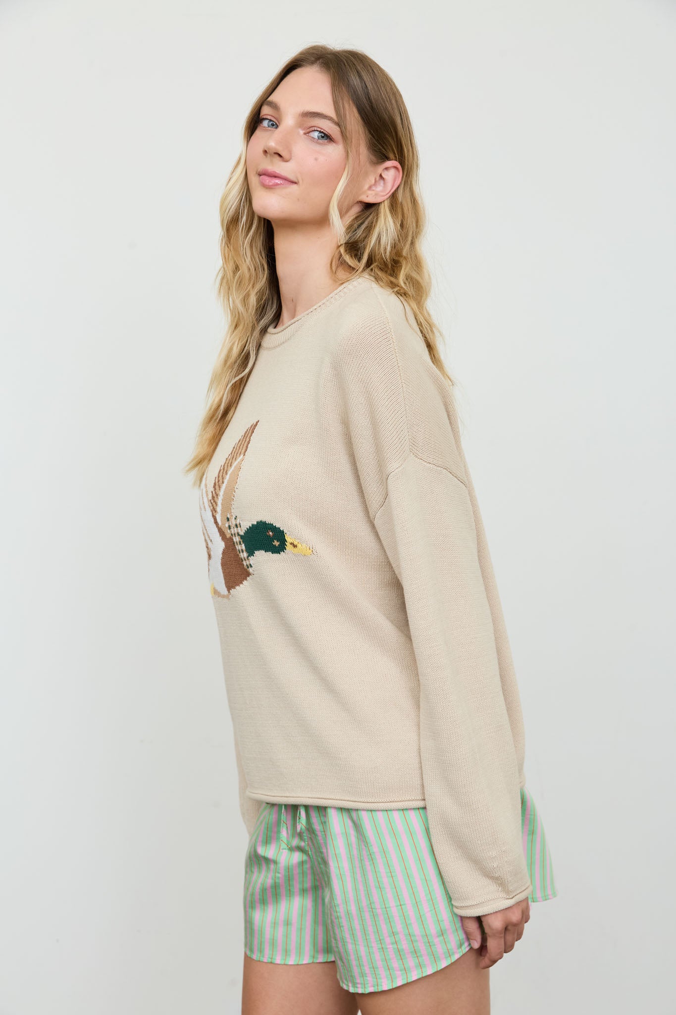 FLYING DUCK INTARSIA CREW SWEATER (PRE-ORDER)
