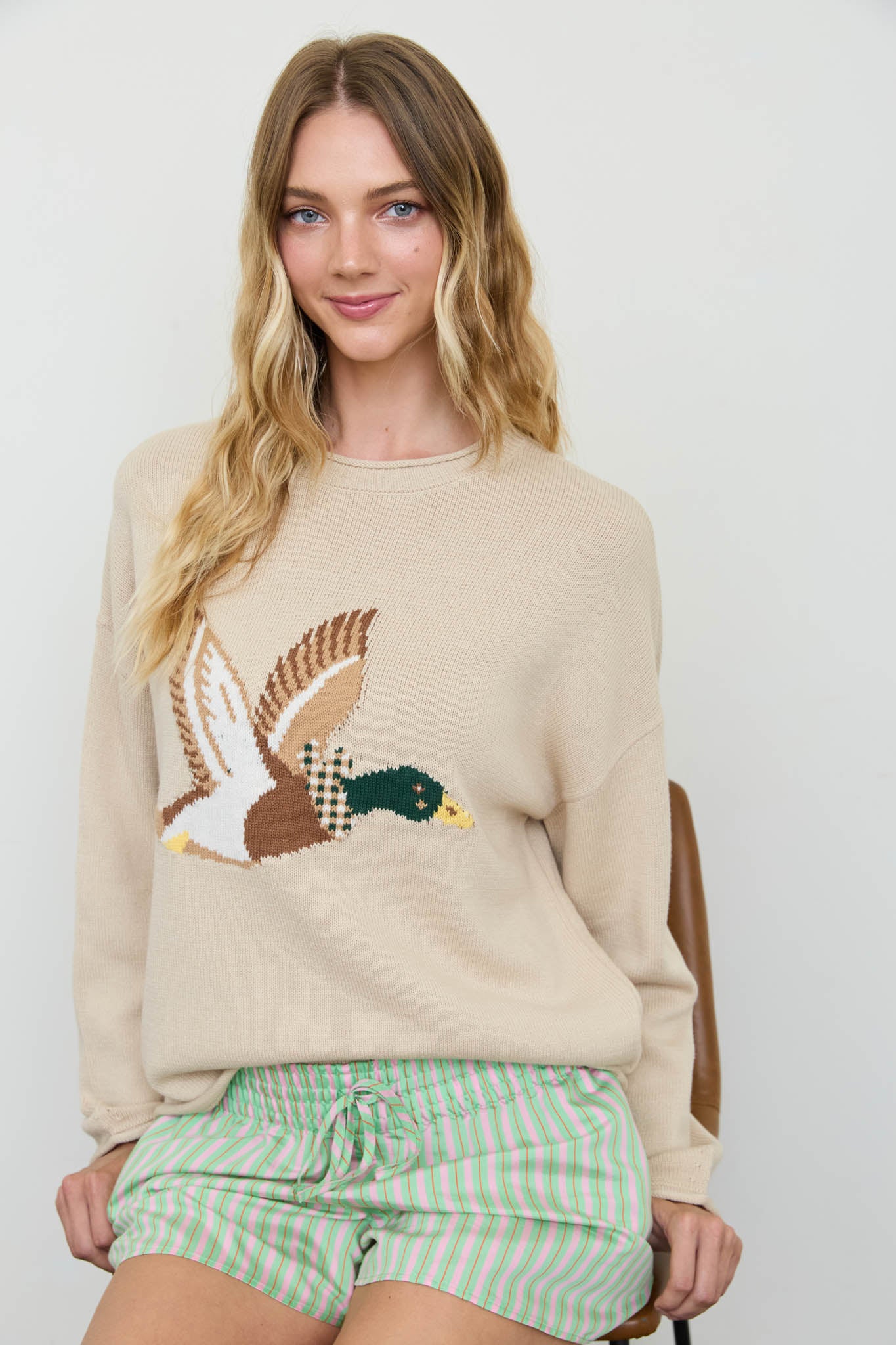 FLYING DUCK INTARSIA CREW SWEATER (PRE-ORDER)