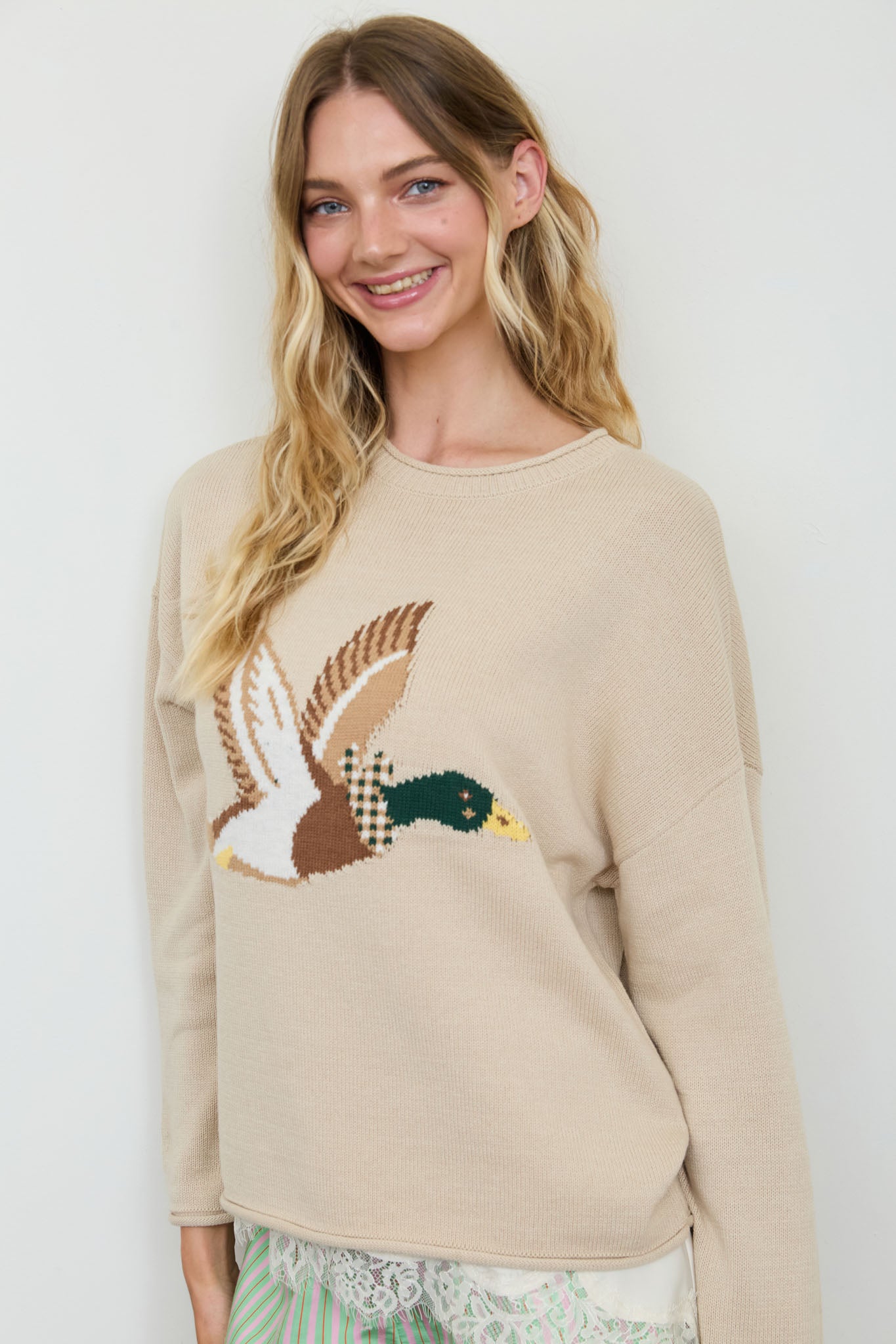 FLYING DUCK INTARSIA CREW SWEATER (PRE-ORDER)