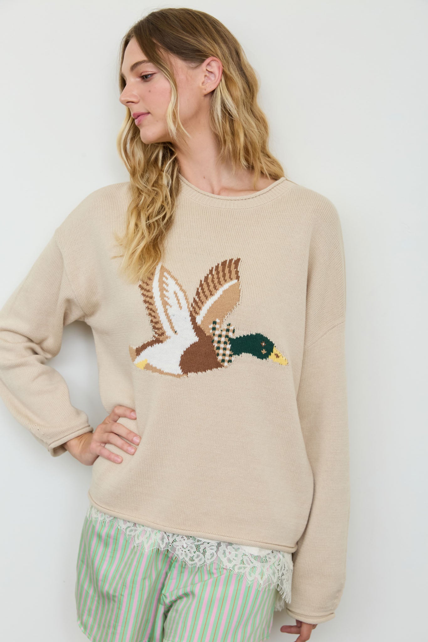 FLYING DUCK INTARSIA CREW SWEATER (PRE-ORDER)