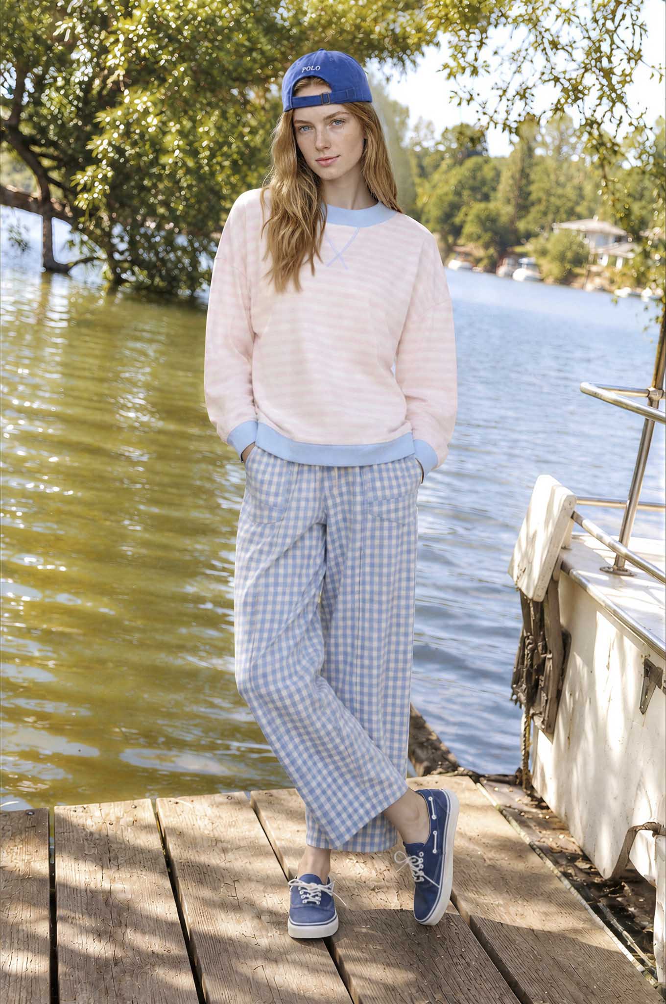 V STITCH STRIPED RIB TRIM LONG SLEEVE KNIT TOP (PRE-ORDER)
