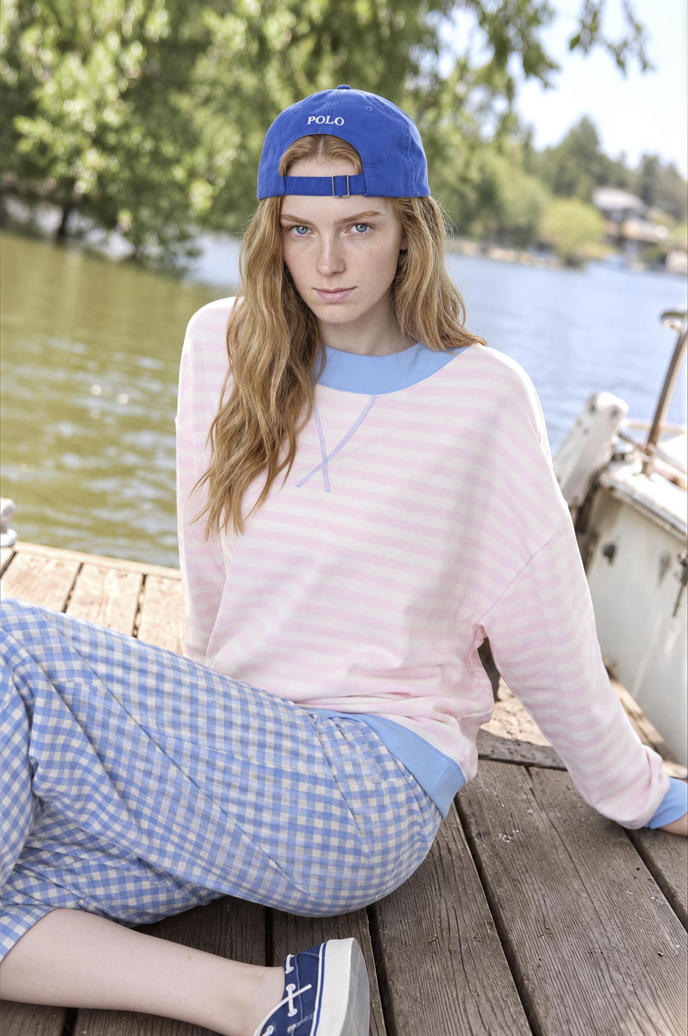 V STITCH STRIPED RIB TRIM LONG SLEEVE KNIT TOP (PRE-ORDER)