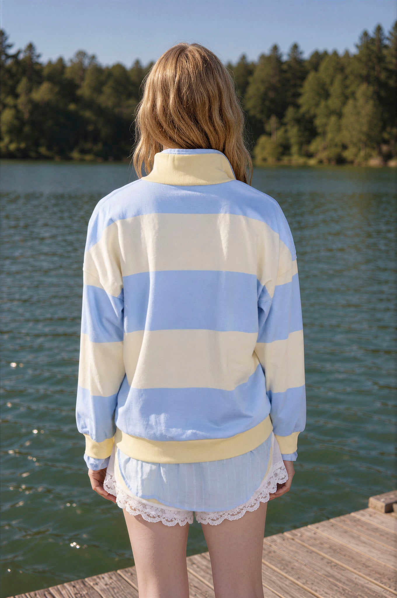 HALF ZIP WIDE CONTRAST STRIPE KNIT TOP (PRE-ORDER)