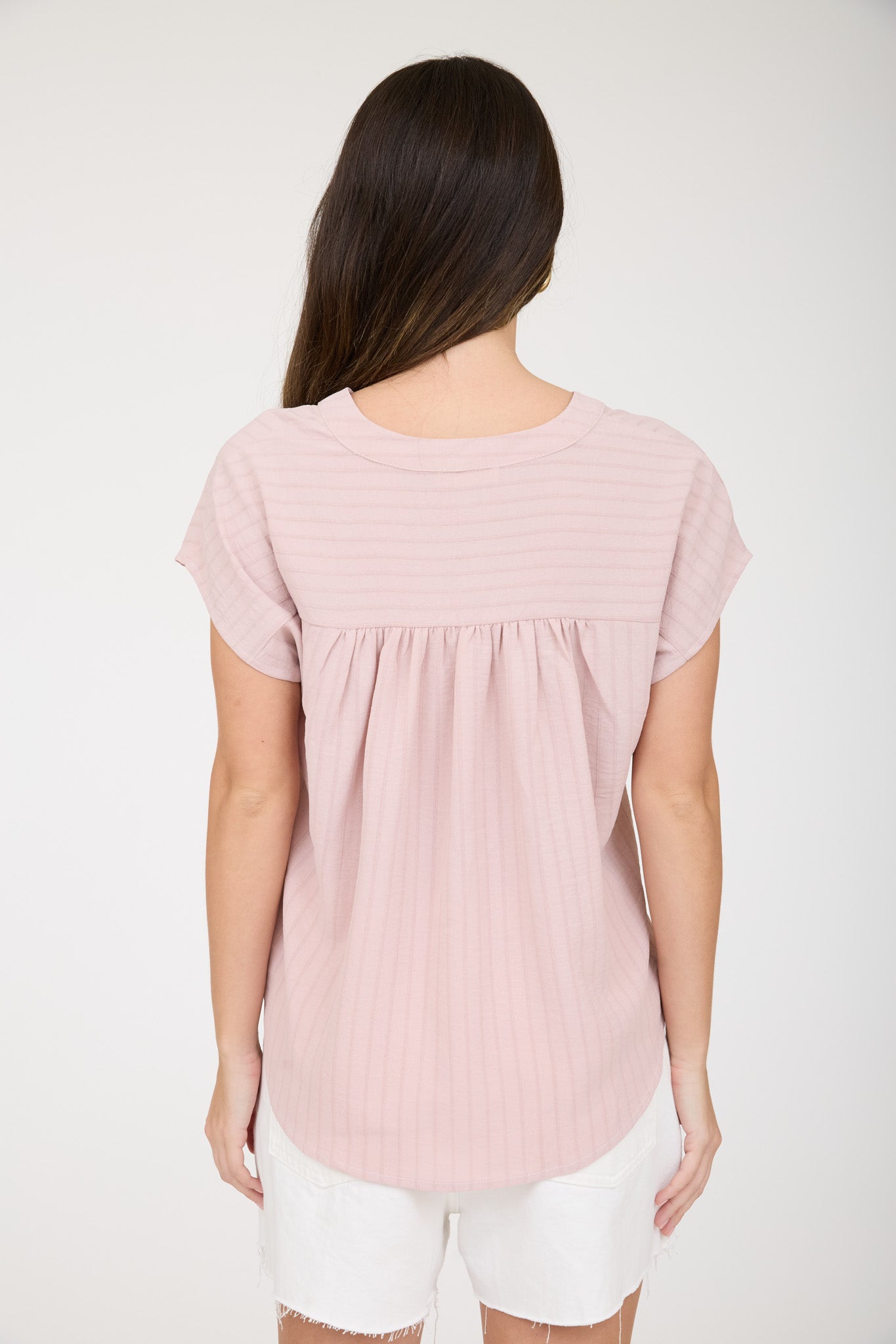 PLUS STRIPE POCKET DETAIL HALF BUTTON DOWN TOP